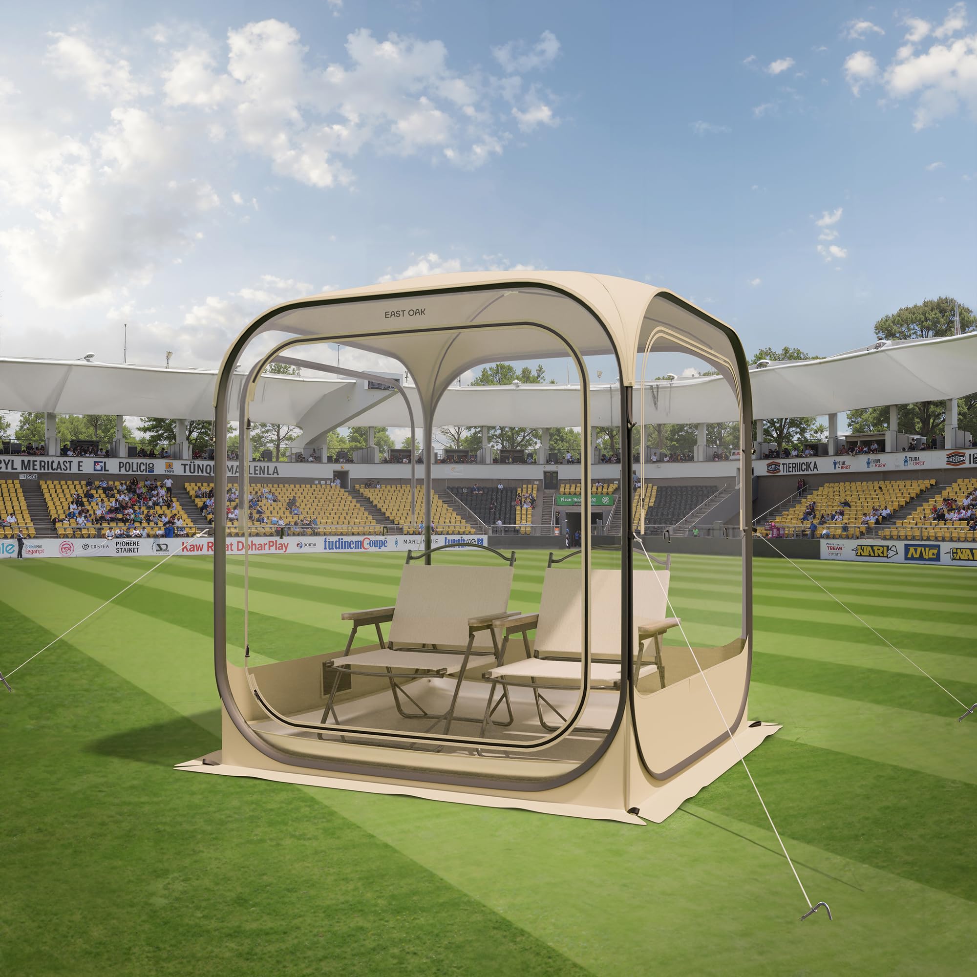 EAST OAK TPU Clear Sport Tent - 50L*50W*68.9H Outdoor Tall Pop Up Bubble Tent with Sun Protect Sunshade &amp; Waterproof Mat for 1-2 People, Ventilated Stable Weatherproof Pods for Sport Events, Fishing