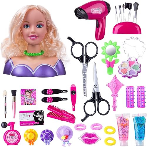 KonHaovF Cabeza de muñeca para peinar el cabello y maquillaje para niñas pequeñas muñeca pequeña con accesorios para el cabello para la práctica de