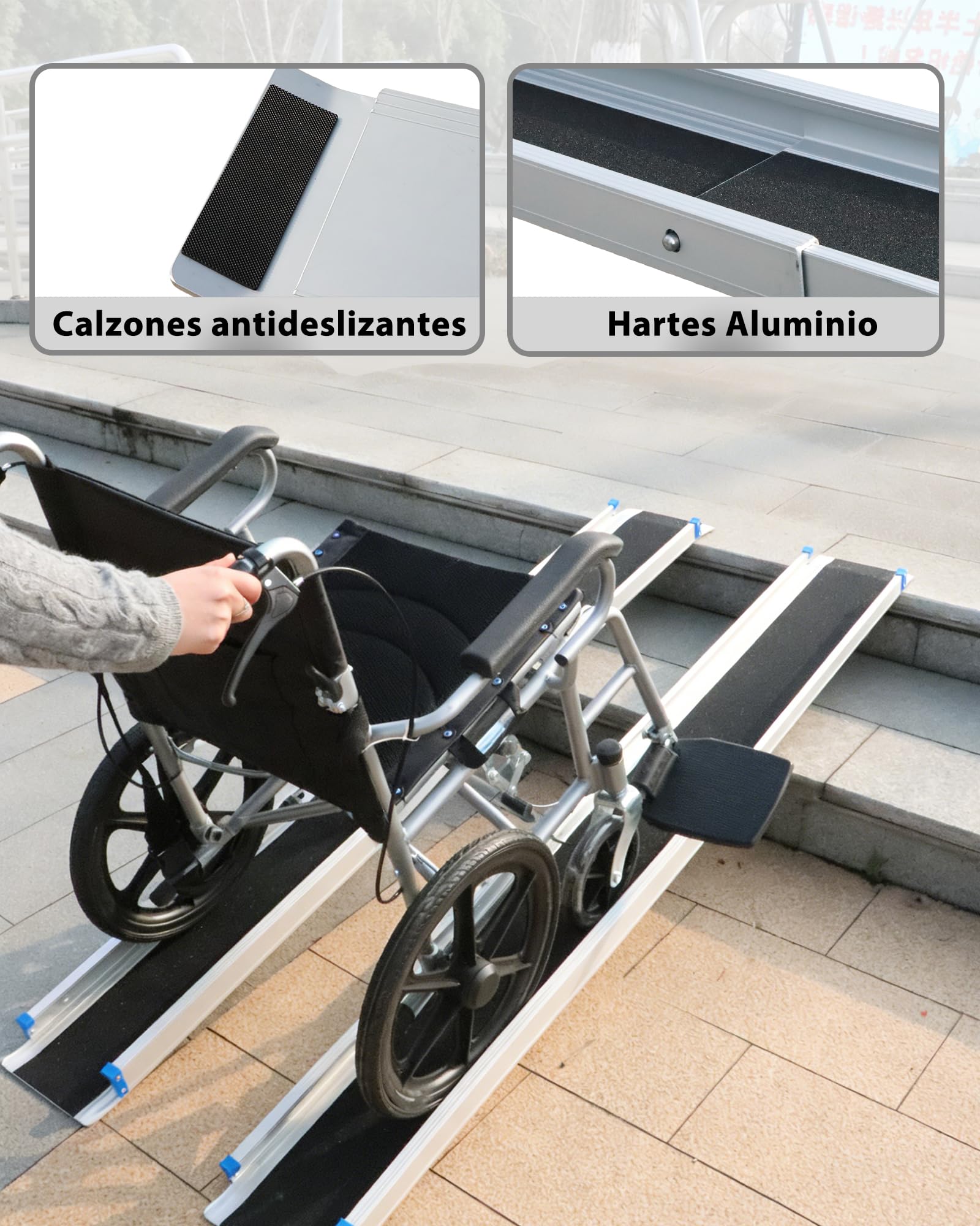 ANYBOY 106CM-182CM telescopica rampa para escaleras Silla Ruedas,Resistencia a 300 kg, 2 Unidades por Paquete, Incluye Bolsa de Almacenamiento,rampa minusvalidos portatil | Longitud ajustable, carga de 300 kg, para escaleras, juego de 2, con bolsas de alm