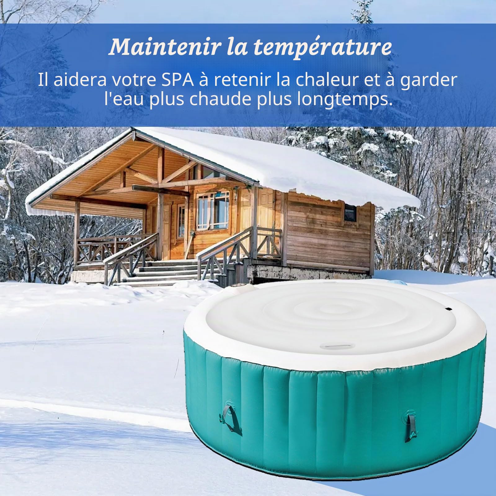 Couverture de Spa Gonflable Rond 160cm, Housse de Protection pour Gonflable | Couverture de Spa à Économie d'Énergie avec Poignées, Convient pour Bain à Remous, Thermiquement Isolée