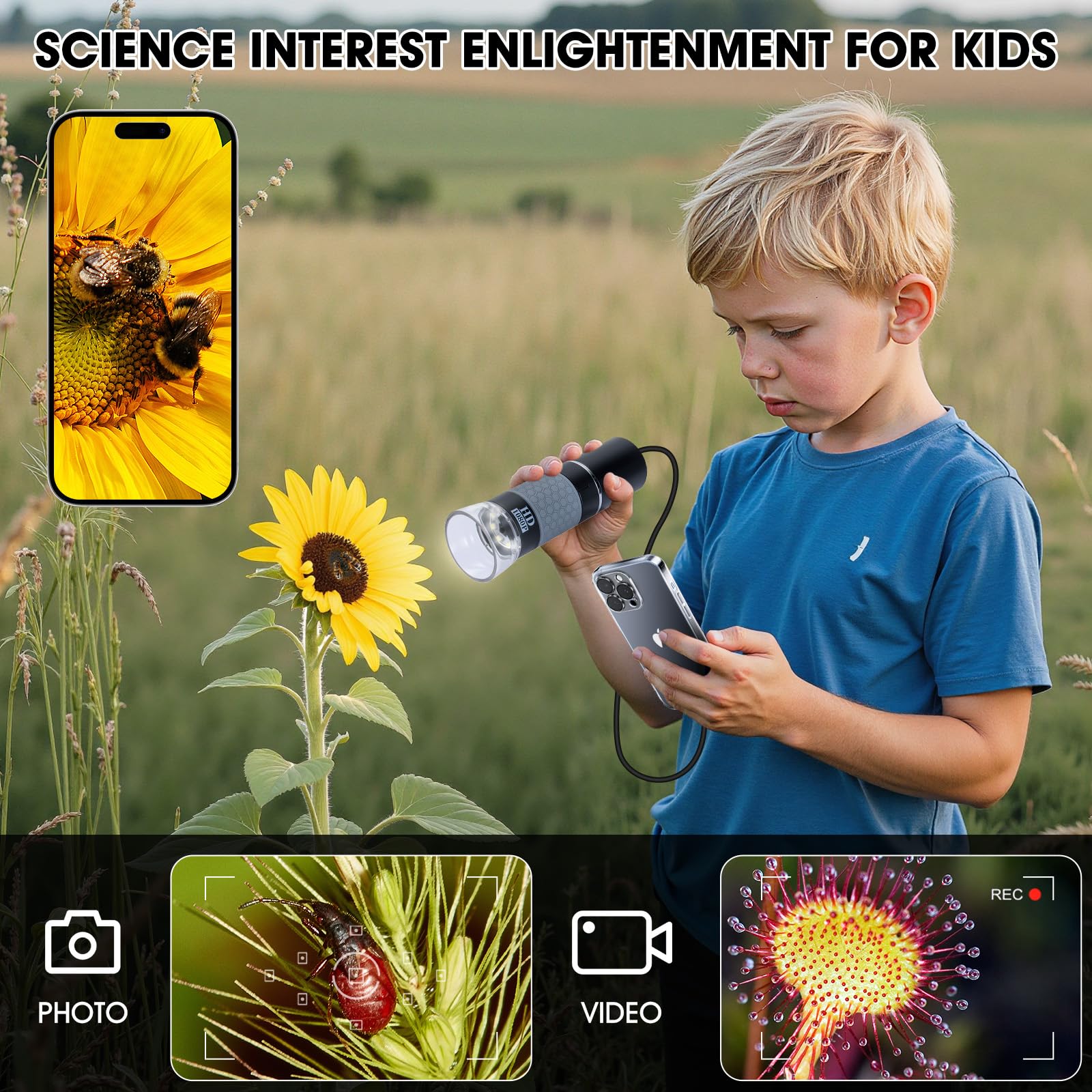 USB-Mikroskop, kompatibel mit iPhone, Android-Handy, Tablet und Windows-Mac-PC, HD 1080P kabelgebundene Digitalmikroskop-Kamera für Erwachsene und Kinder
