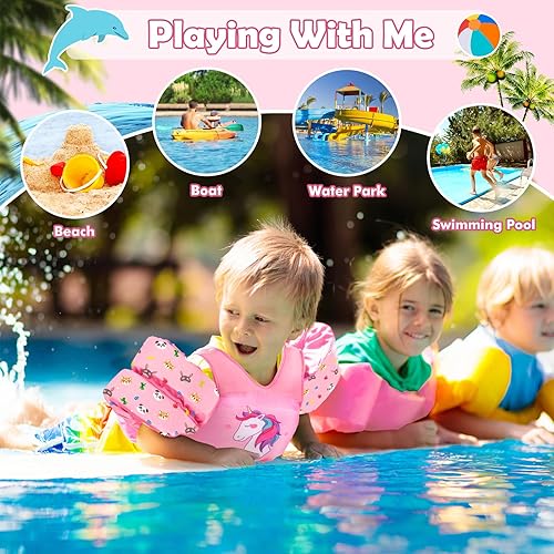 Miniatura 6 de Heysplash Chaleco de natación para niños pequeños, chaleco de natación con alas de agua, banda para el brazo con correa para el hombro y hebilla
