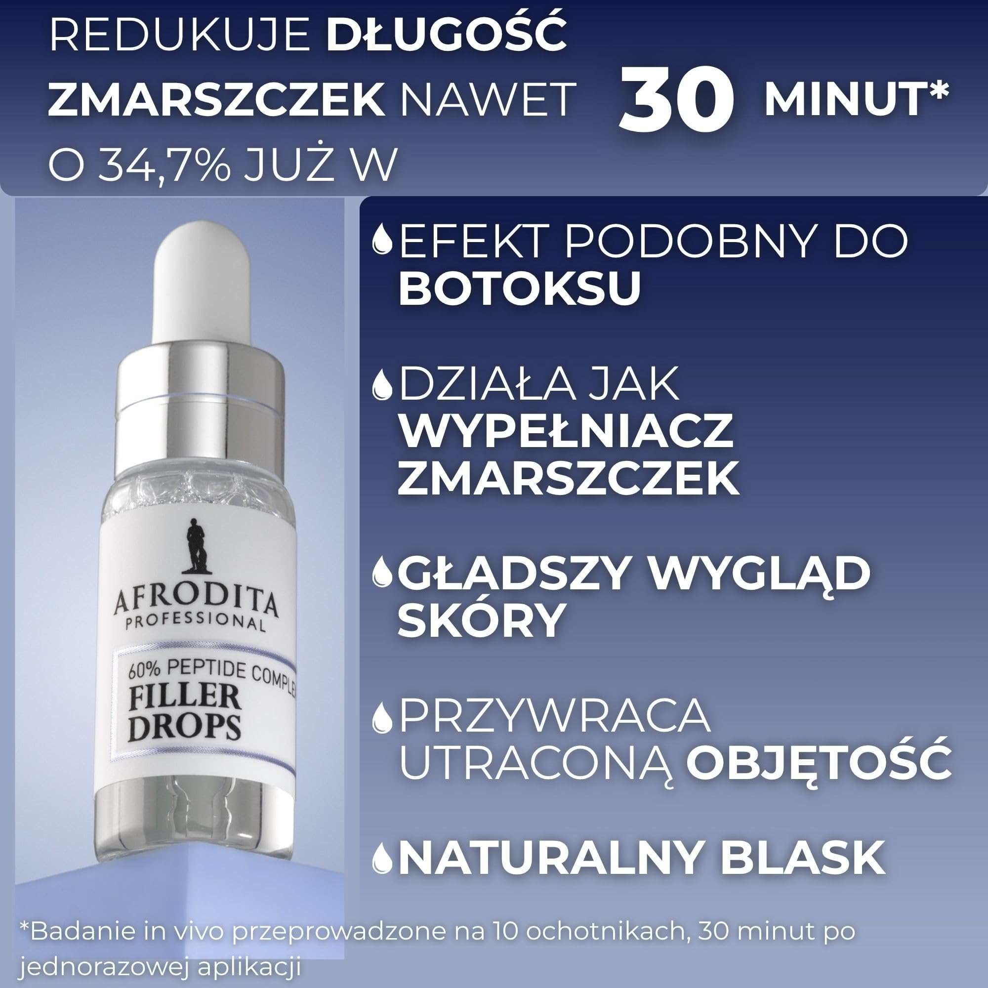 Afrodita Professional 60% Peptid Filler Drops serum do twarzy – przeciwzmarszczkowe serum hialuronowe dla kobiet – ujędrniające serum nawilżające 5 ml