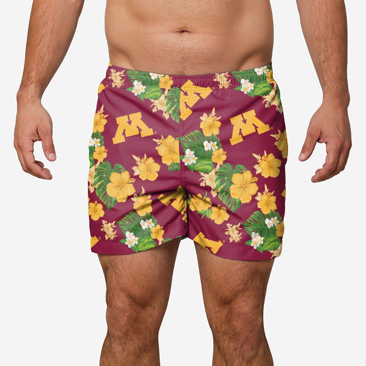 FOCO NCAA Mens NCAA Team Logo Floral Hawaiian Swim Suit Trunks