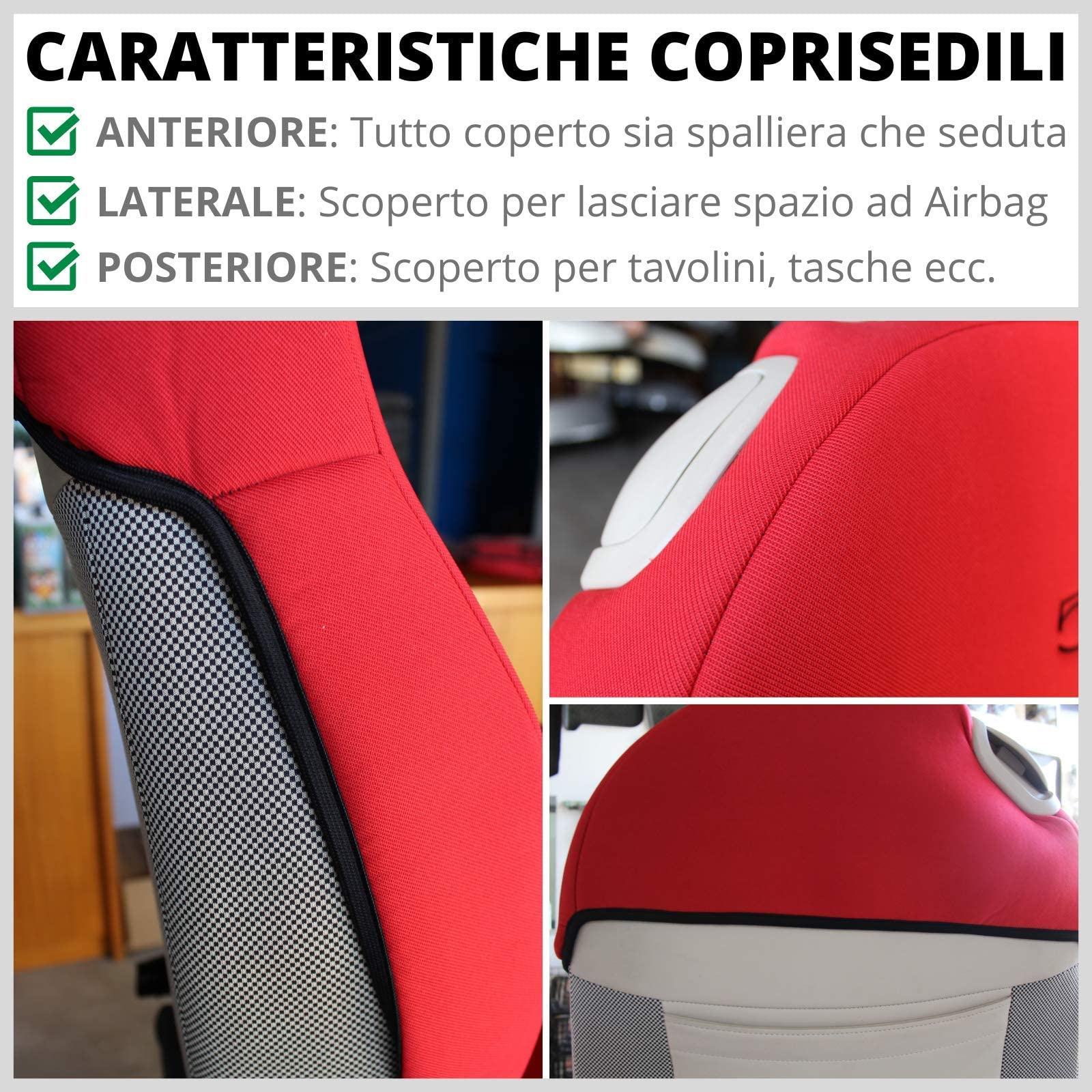 Italfodere - Coppia Coprisedili Anteriori Compatibili con Fiat 500 dal 2007 in Poi - Rosso/Panna - Cotone Accoppiato - Fatti a Mano - Eleganti e Resistenti - Accessori Auto Interno - Made in Italy