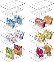 Vtopmart 8-Pack Clear Plastic Pantry Organizer Bins with Removable Dividers - Kitchen Fridge Cabinet Storage for Snacks, Spice Packets