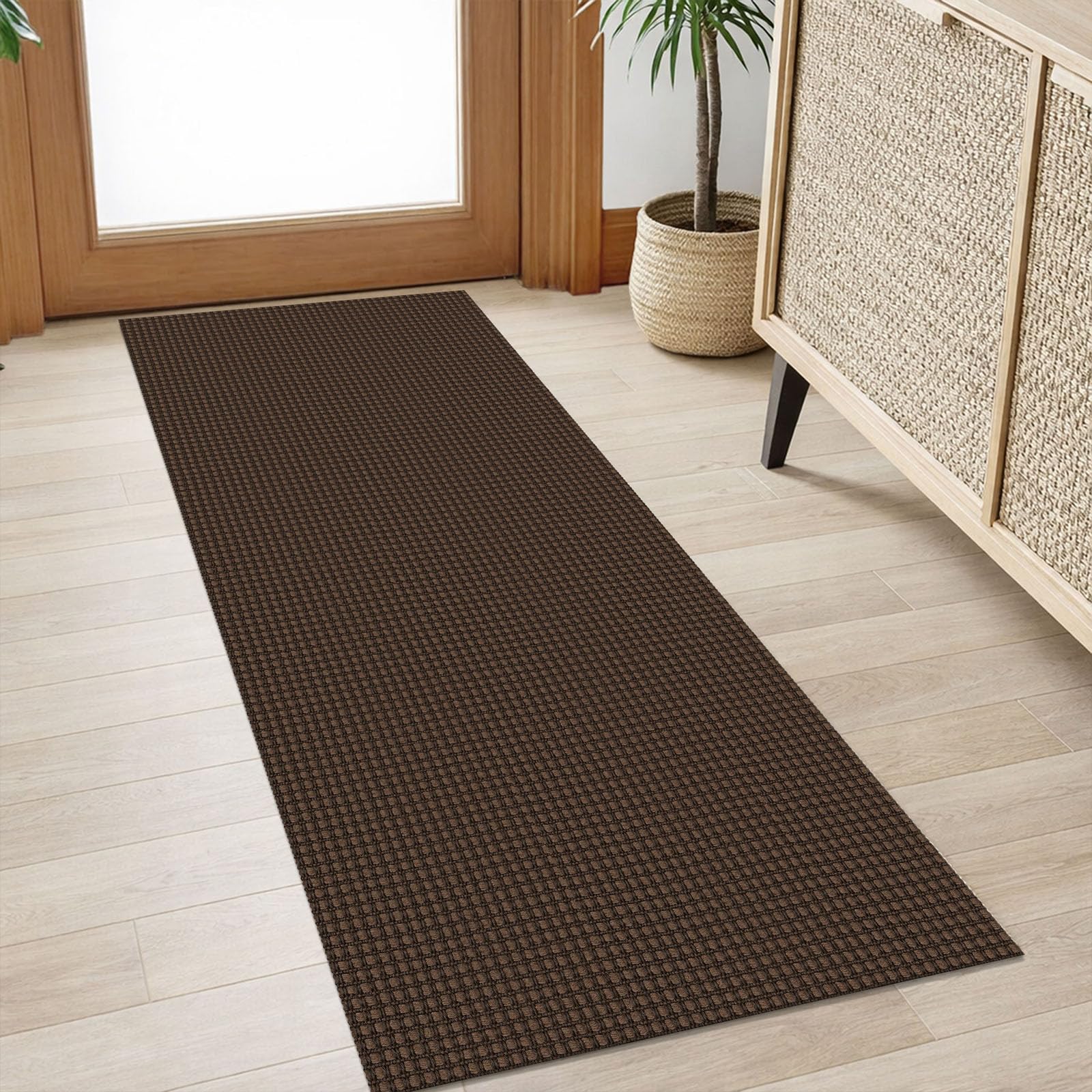 IOHOUZE Washable Runner Rug 2x5 Non Slip Runners for Hallways Entryway Runner Indoor, Kitchen Throw Rug Woven Cotton Floor Carpet for Hall Entrance Bedroom, Brown