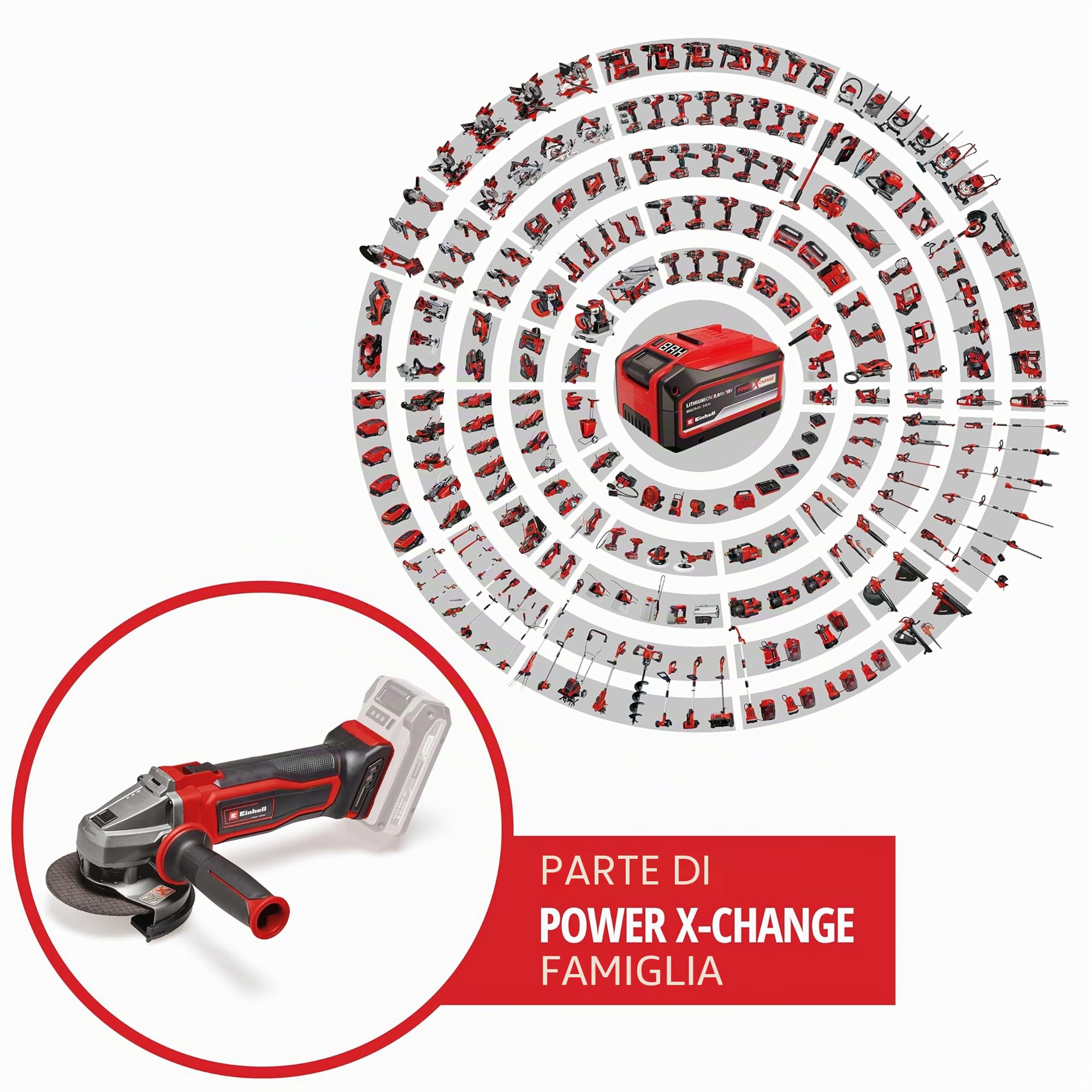 Einhell Smerigliatrice angolare a batteria TE-AG 18/115 Q Li-Solo Power X-Change (18 V, 115 mm di diametro, profondità di taglio 28 mm, scanalatura Quick Fix senza disco da taglio, senza batteria)