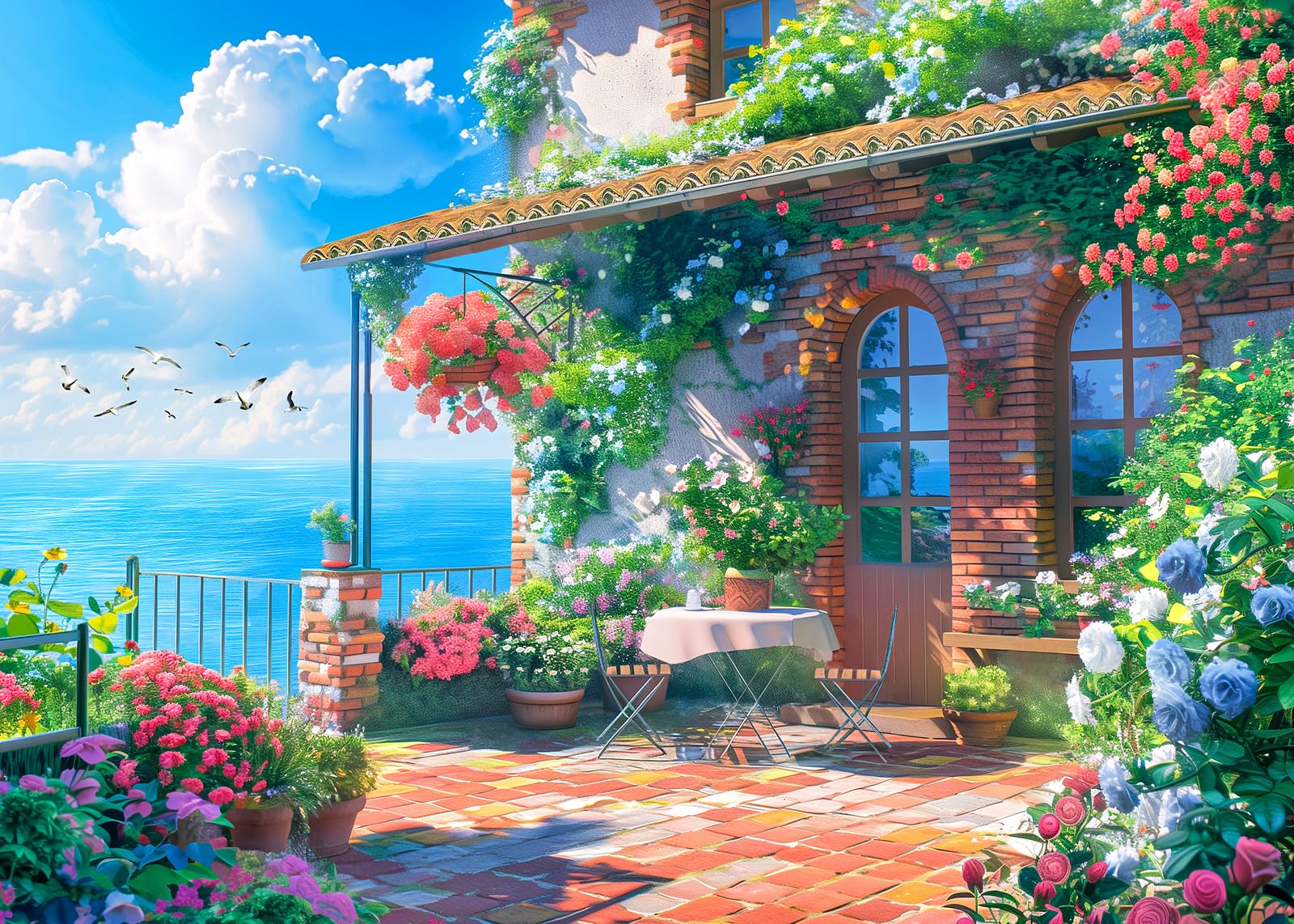 Jigsaw Puzzle 1000 Pieces Holiday House with Sea View Jigsaw Puzzle for Adults Landscape Jigsaw Puzzles Natural Scene Jigsaw Puzzles for Adults Teens Children Interactive Toy Brain — image 1