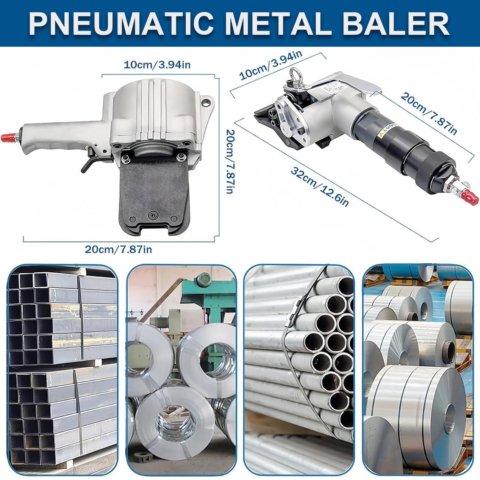 Pneumatische Metallballenpresse mit Stahlumreifungsmaschine, robuster Spanner, Schneiderversiegelung für 19/25/32 mm Umreifung, Industrieverpackung
