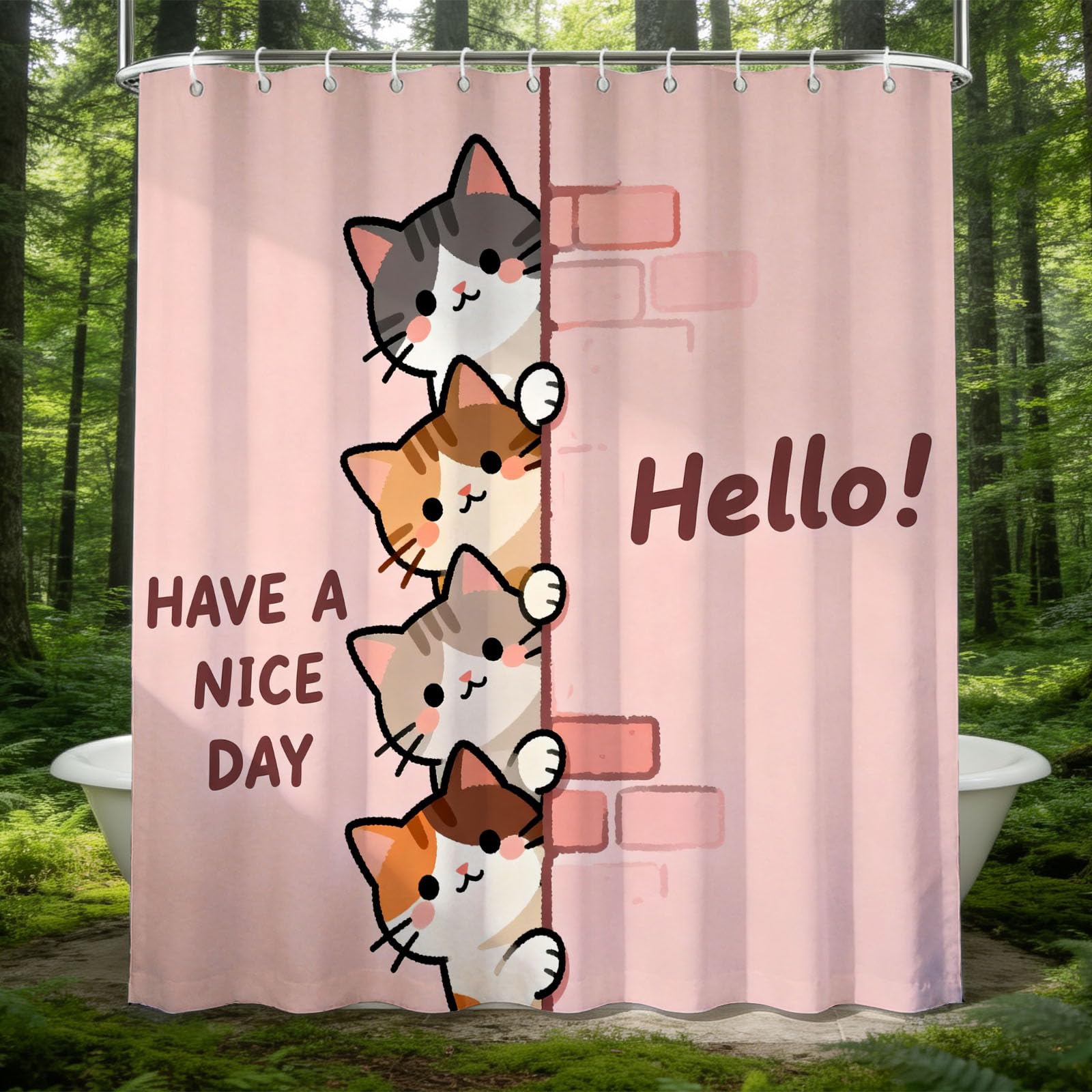 Hongduo 3D Cat Shower Curtain for Stalls Bathtubs Cartoon Bathroom Decor Shower Curtain Set Polyester Fabric Waterproof 180x180cm/71X71 Inch with Hooks