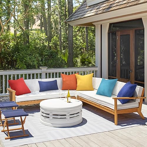 Miniatura 8 de Paquete de 2 fundas de almohada para exteriores, fundas de almohada decorativas de línea sólida, impermeables, para jardín, patio, sofá, decoración