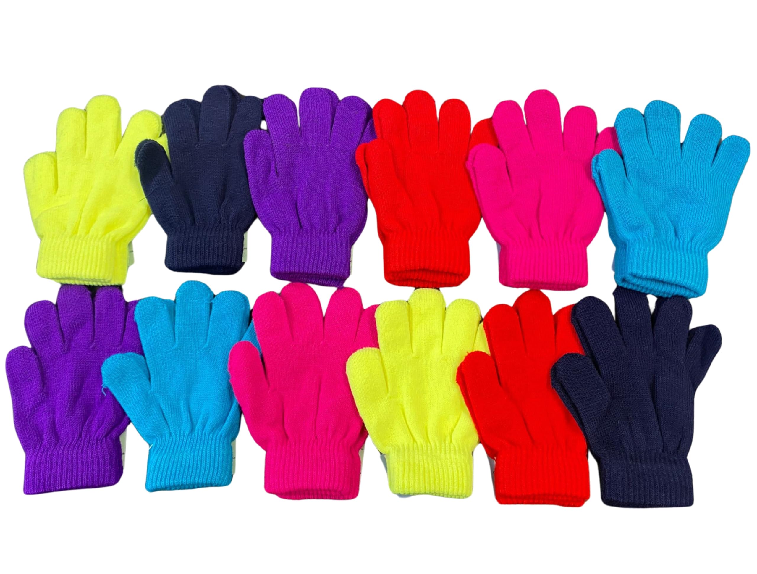 12 Pairs Kid's Winter Magic Gloves Children Stretchy Warm Magic Gloves Boys or Girls Knit Gloves (Mixed Plain Magic Glove)