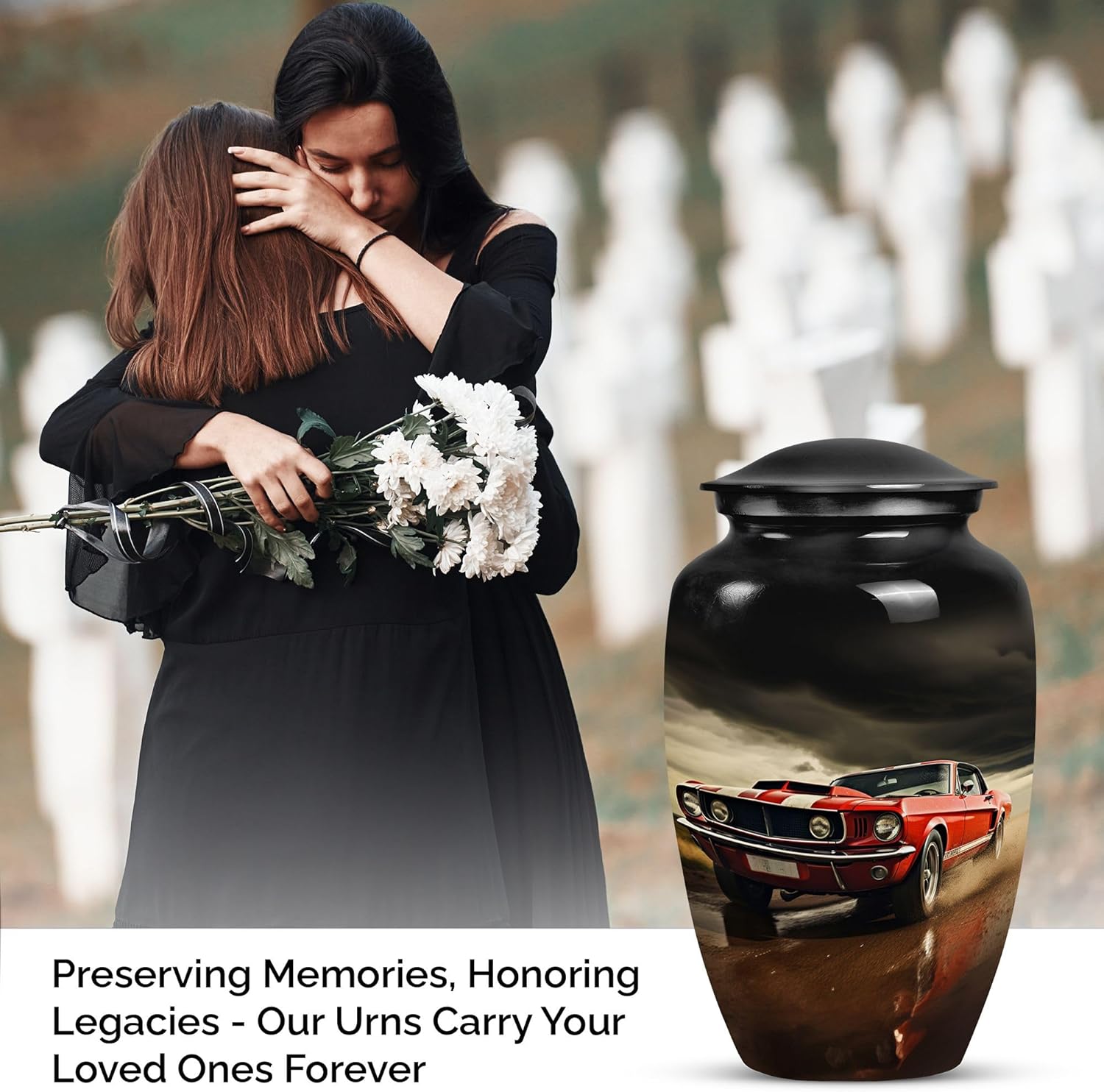 Red Car On A Stormy Road - Large Urns for Ashes - Urn for Dad - Funeral Cremation Urns for Ashes - Companion Urn (10inch), Natural - Image 3