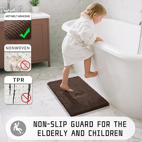 Miniatura 5 de Yimobra Alfombra de baño de felpilla de lujo, 47 x 24 pulgadas, lavable, suave y peluda, súper absorbente y gruesa, antideslizante, tapete de baño