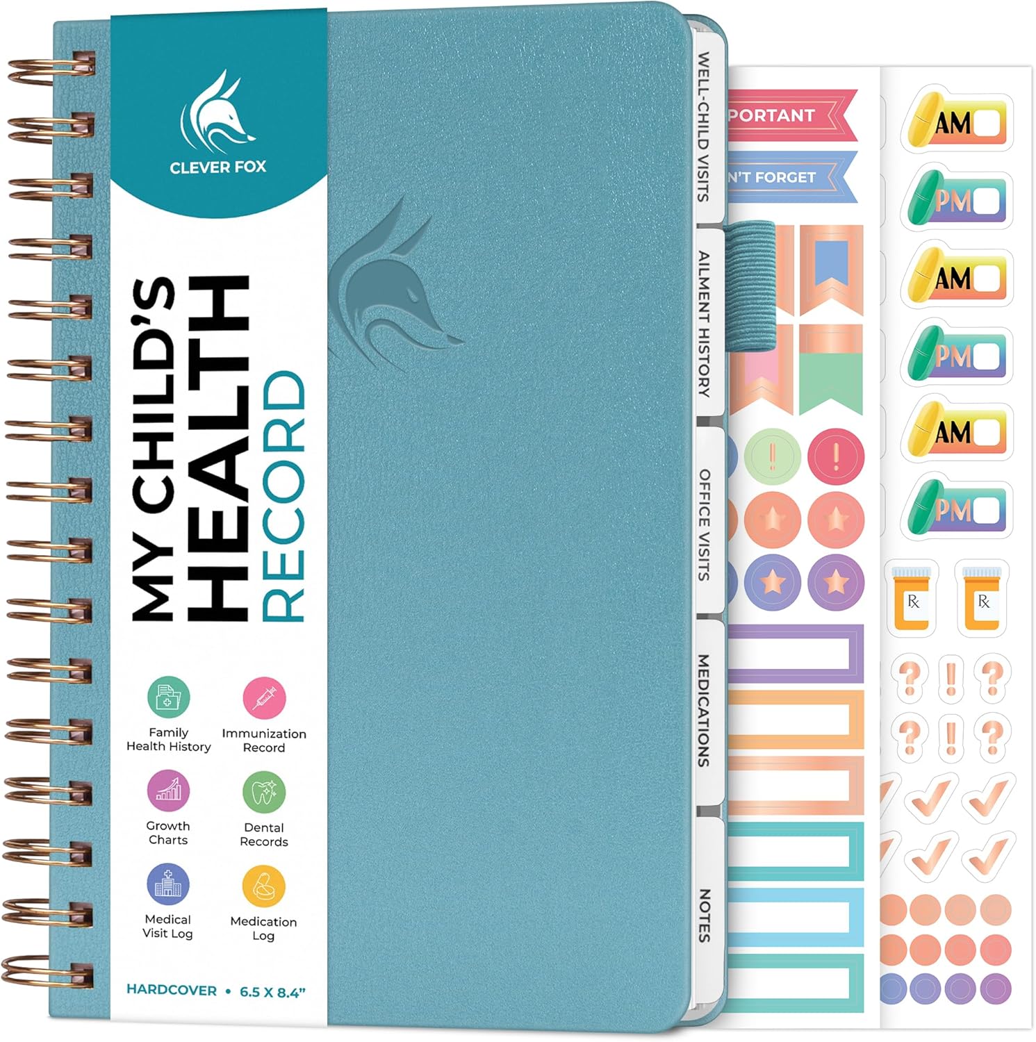 Clever Fox My Child’s Health Record Keeper – Child & Baby Medical Records Organizer Log Book – Childcare Journal Notebook & Healthy Tracker for Newborn & Children – Childcare Essentials (Aquamarine)