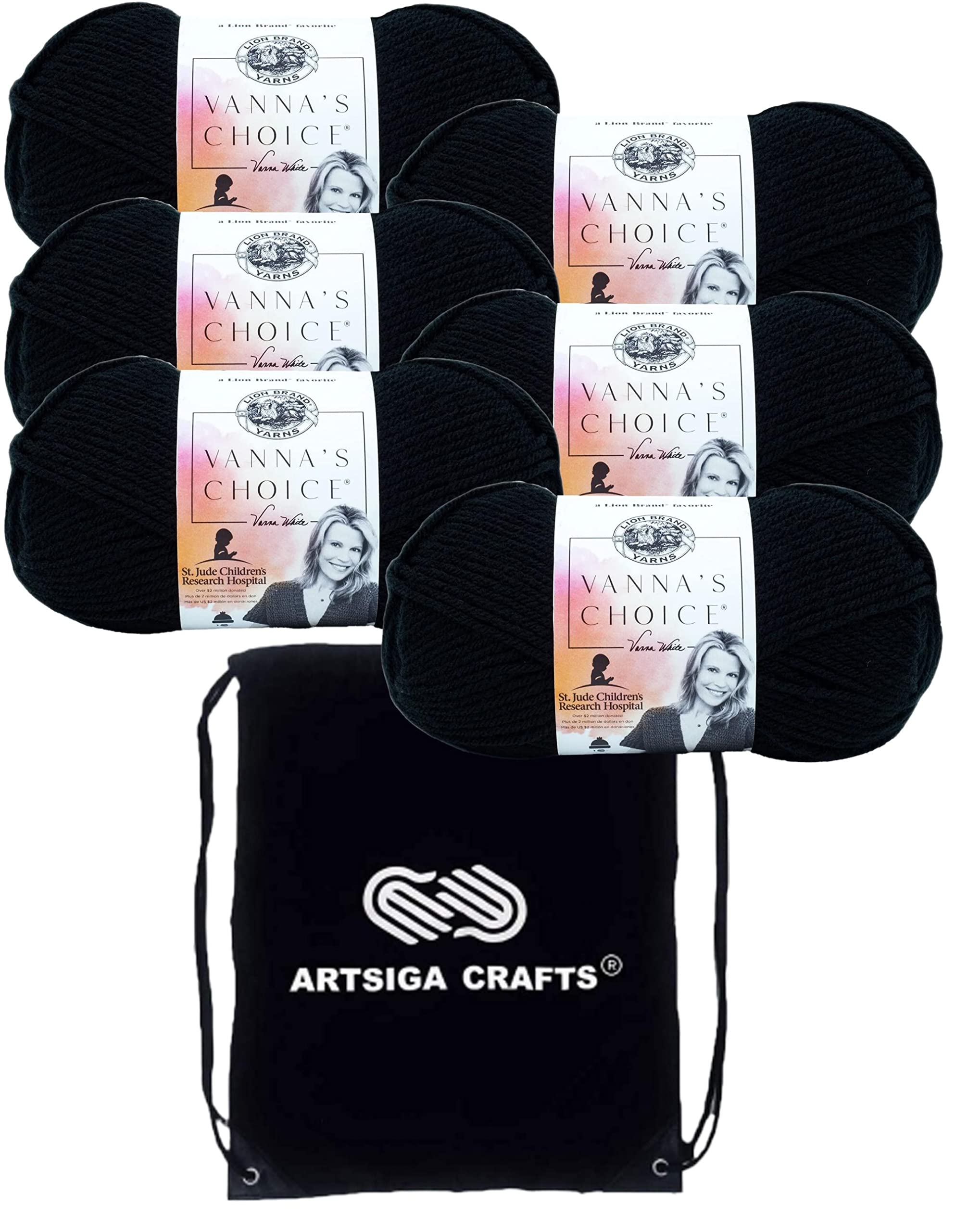 Laine à tricoter Lion Brand Vanna's Choice noire fil acrylique avec sac Artsiga