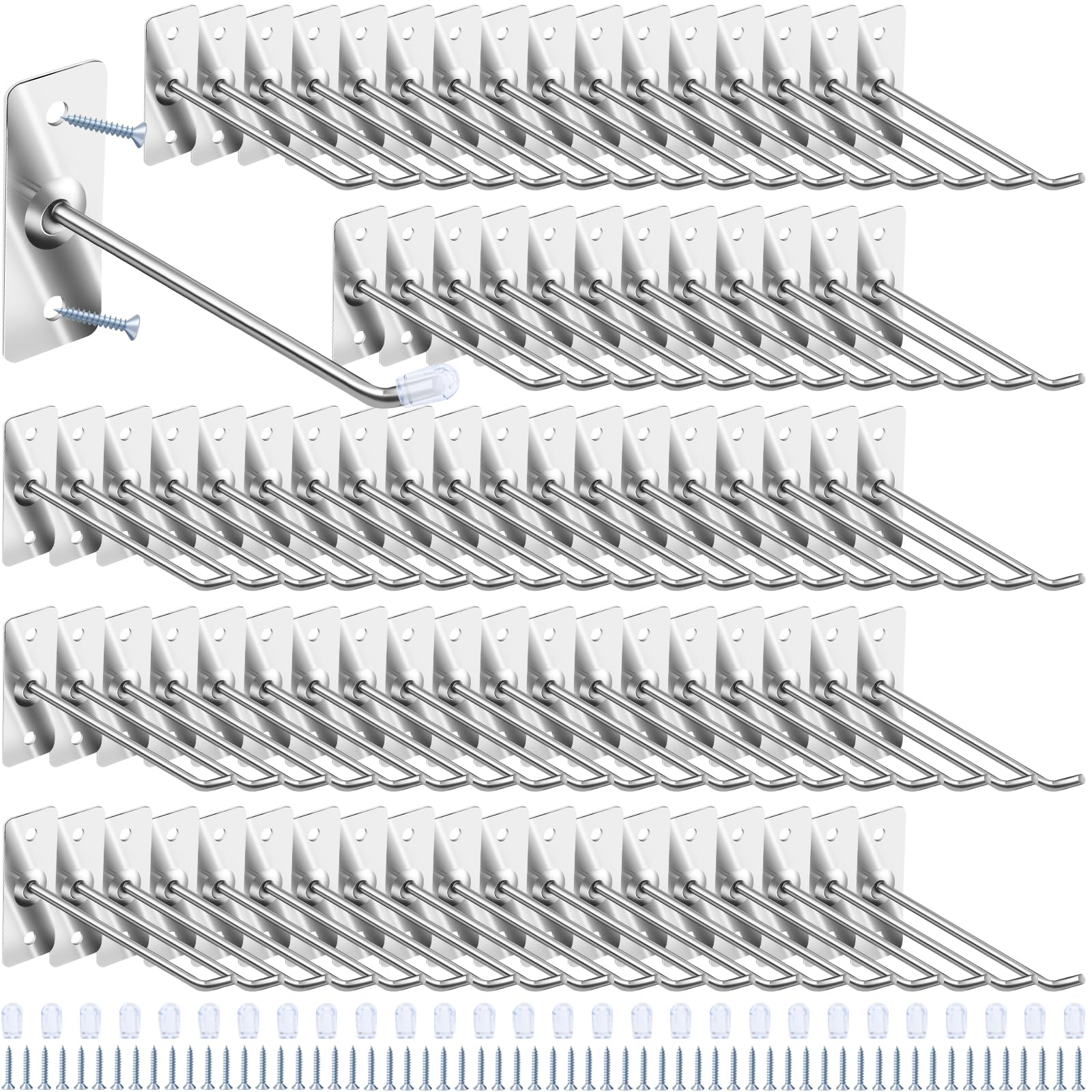 Yauhar 40 Pcs 4"/10CM Stainless Steel Wall Mounted Hooks with Protective Caps and Screws, Coat Bag Hat Utility Hook, Garage Tools Storage Organizer & Hanger for Office Kitchen Home Shop