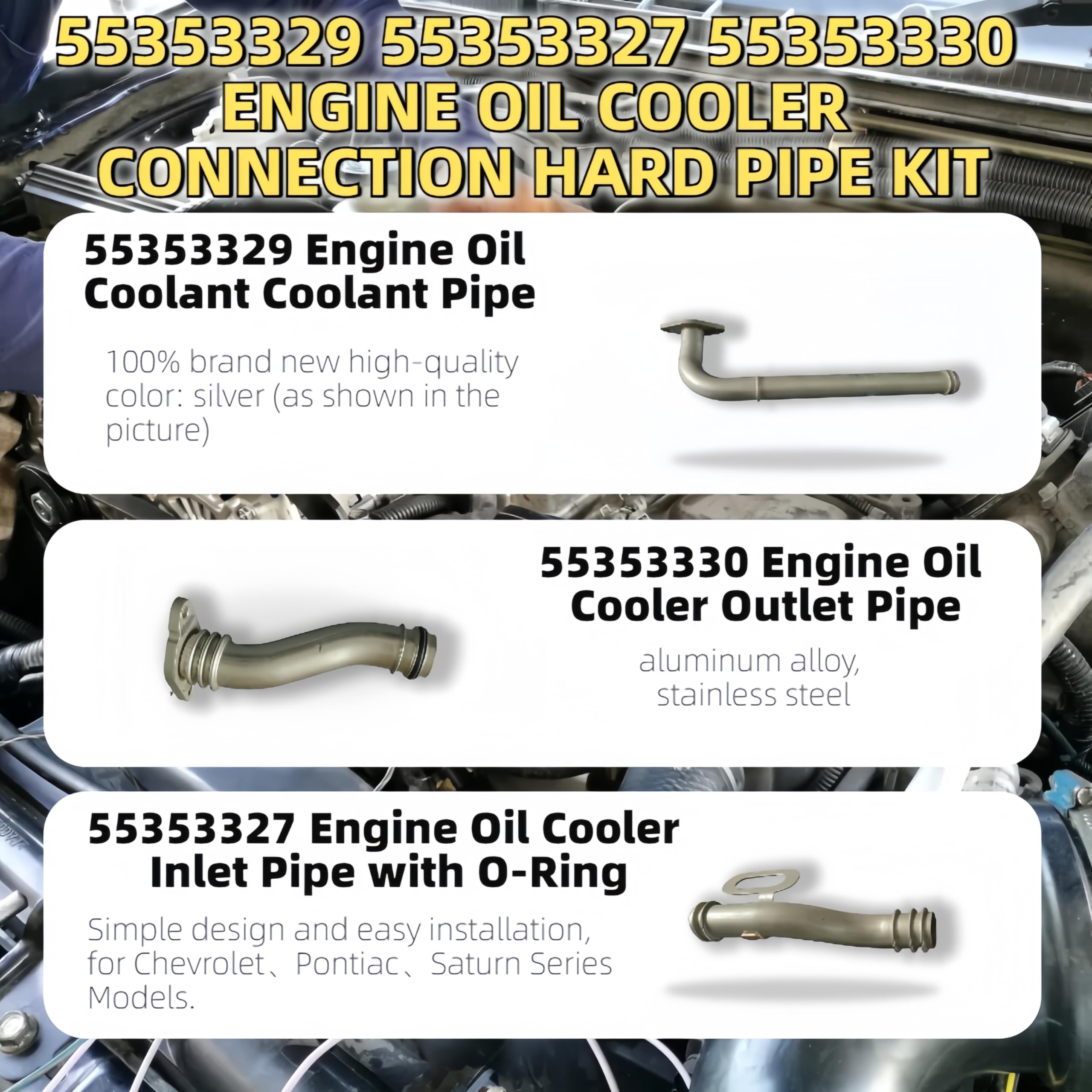 Engine Oil Cooler Pipe Kit, Compatible With Chevrolet Sonic Aveo5 Saturn Astra. Replacement OE#: 55353329 55353327 55353330