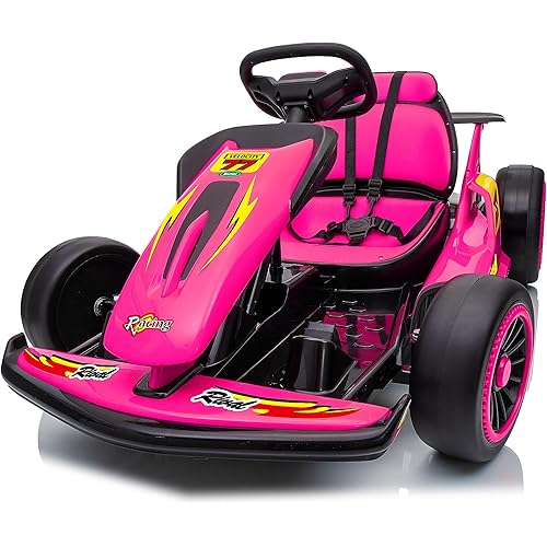 24V Go Karts for Kids Ages 6-12, 400W Electric Go Kart with EVA Tires, Max Speed 8.1 MPH, High/Low Speed, Music, USB, Fast Drift Go-Kart Outdoor Ride on Toy for Boys Girls (Rose Red)