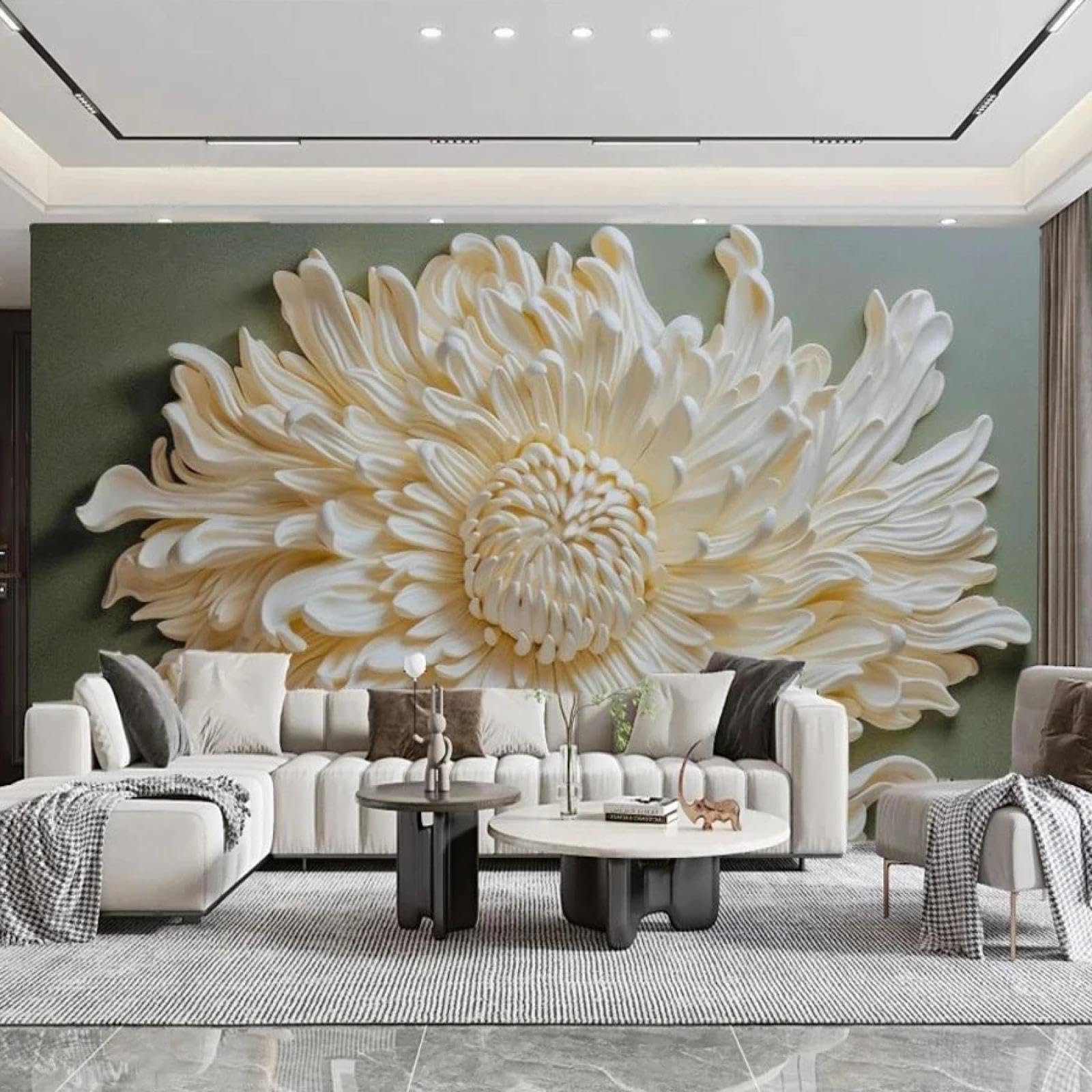 Papier peint 3D chrysanthèmes pour un fond de canapé élégant