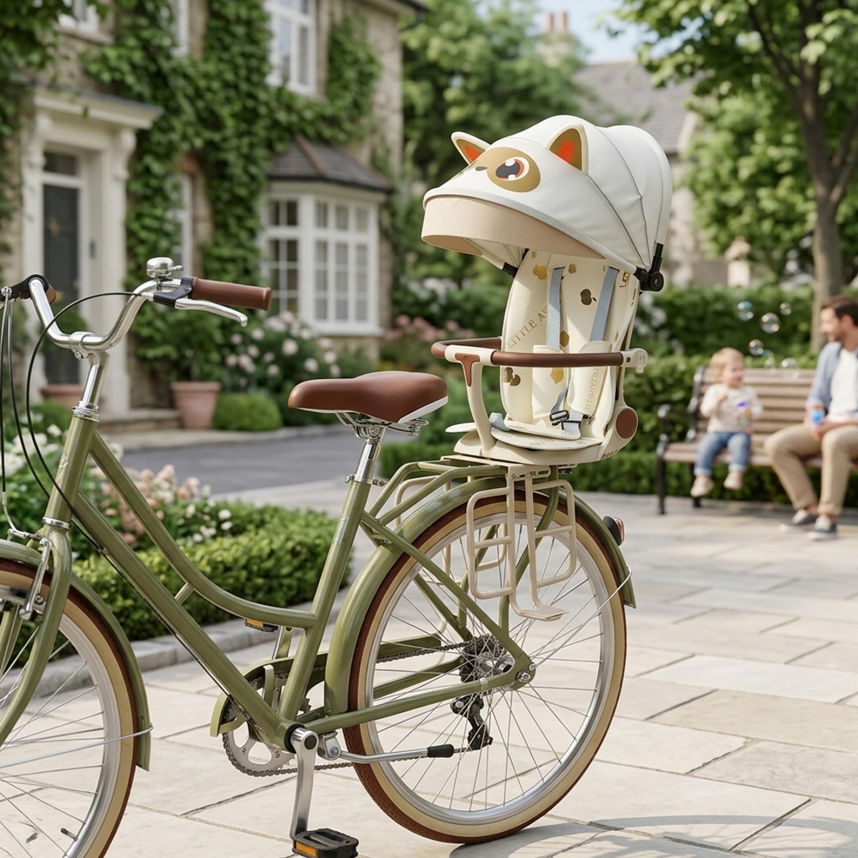 Seggiolino per Bici per Bambini Seggiolino per Bici Posteriore Sicuro e Confortevole con Design Pieghevole reclinabile Regolabile per riporlo Facilmente Beige Bambino Bambino Neonato