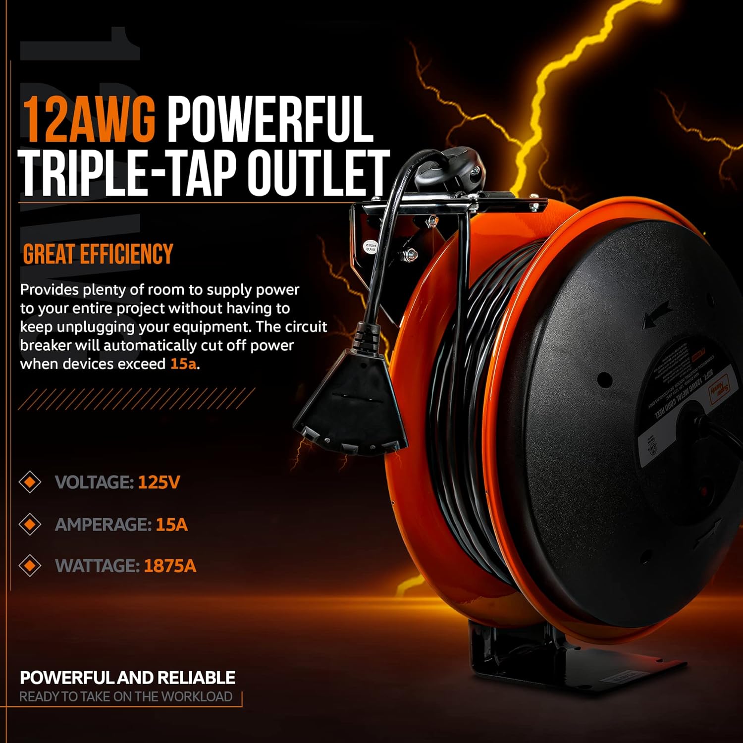 SuperHandy Extension Cord Reel Retractable 12AWG x 80' F & Leaf Mulcher Shredder Electric Green and Waste Management Heavy Duty [Bundle deal]