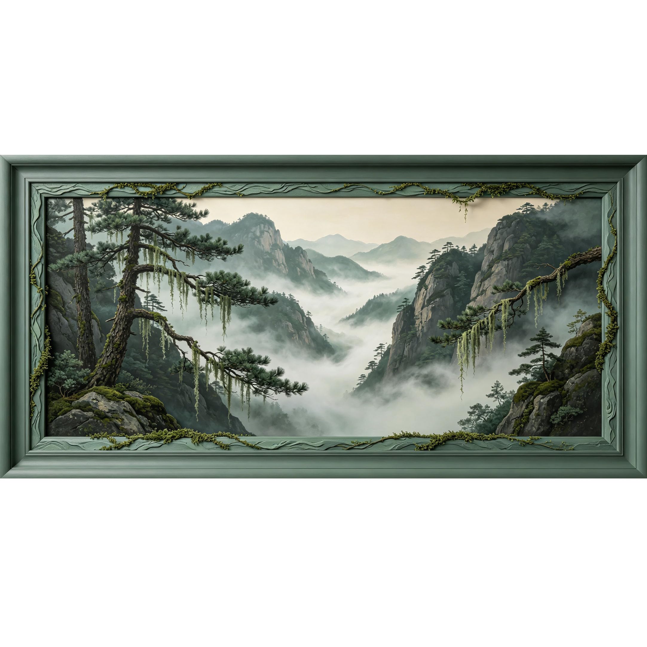 Agglomerix 3D Framed Wall Art Mist Mountain Pine Trees Landscape Textured Effect Large Size SelfAdhesive Removable Wall Decor Prints Artwork for Living Room Bedroom Office