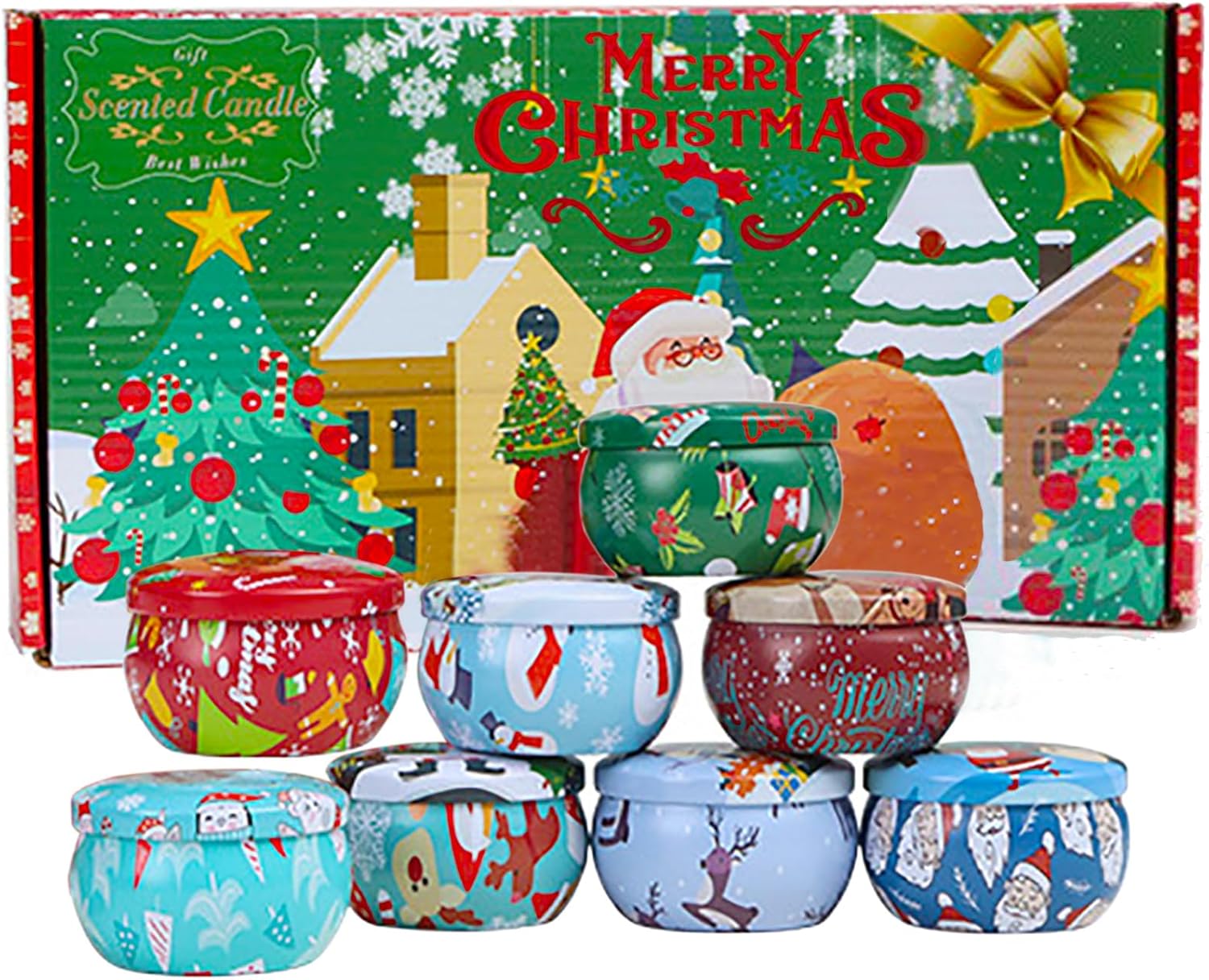 TOJUNE Christmas 8 Pack Scented Candles Gift Box Set 85g x 8 100 Pure