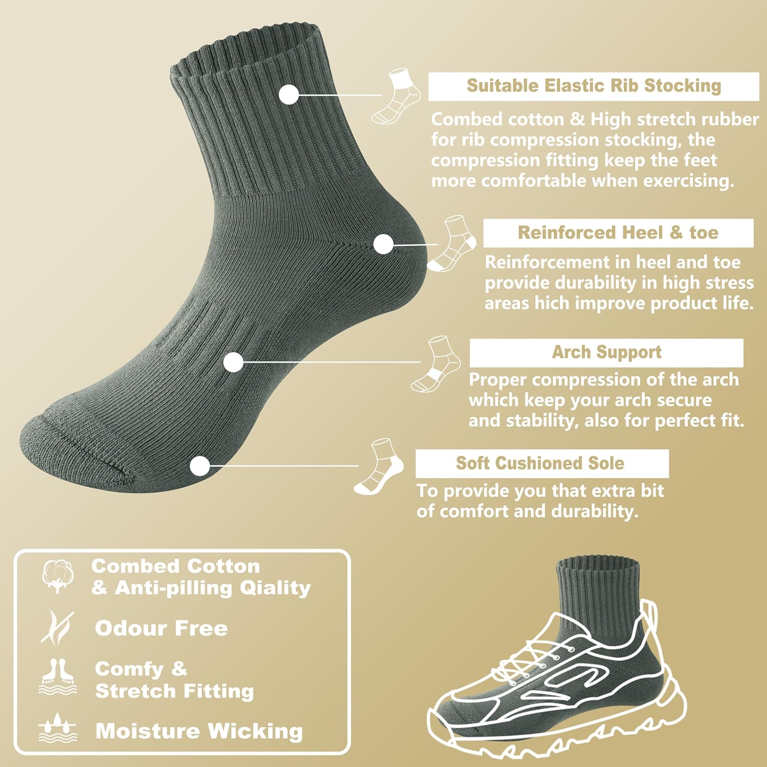 MAGIARTE Womens Athletic Cotton Mini Crew Socks Thick Cushioned Running Hiking Multi Sports Socks for Women 4 Pairs - Image 3