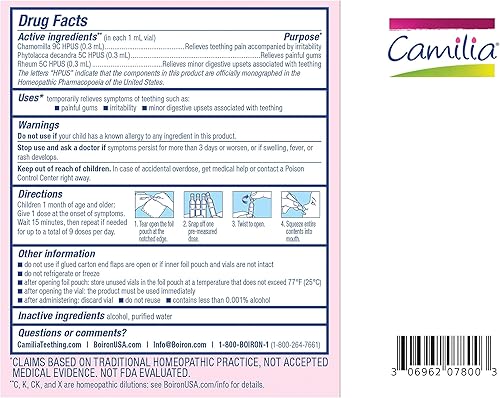 Miniatura 6 de Boiron Camilia para aliviar el dolor bucal dolor de dientes y dolor de encías 60 dosis