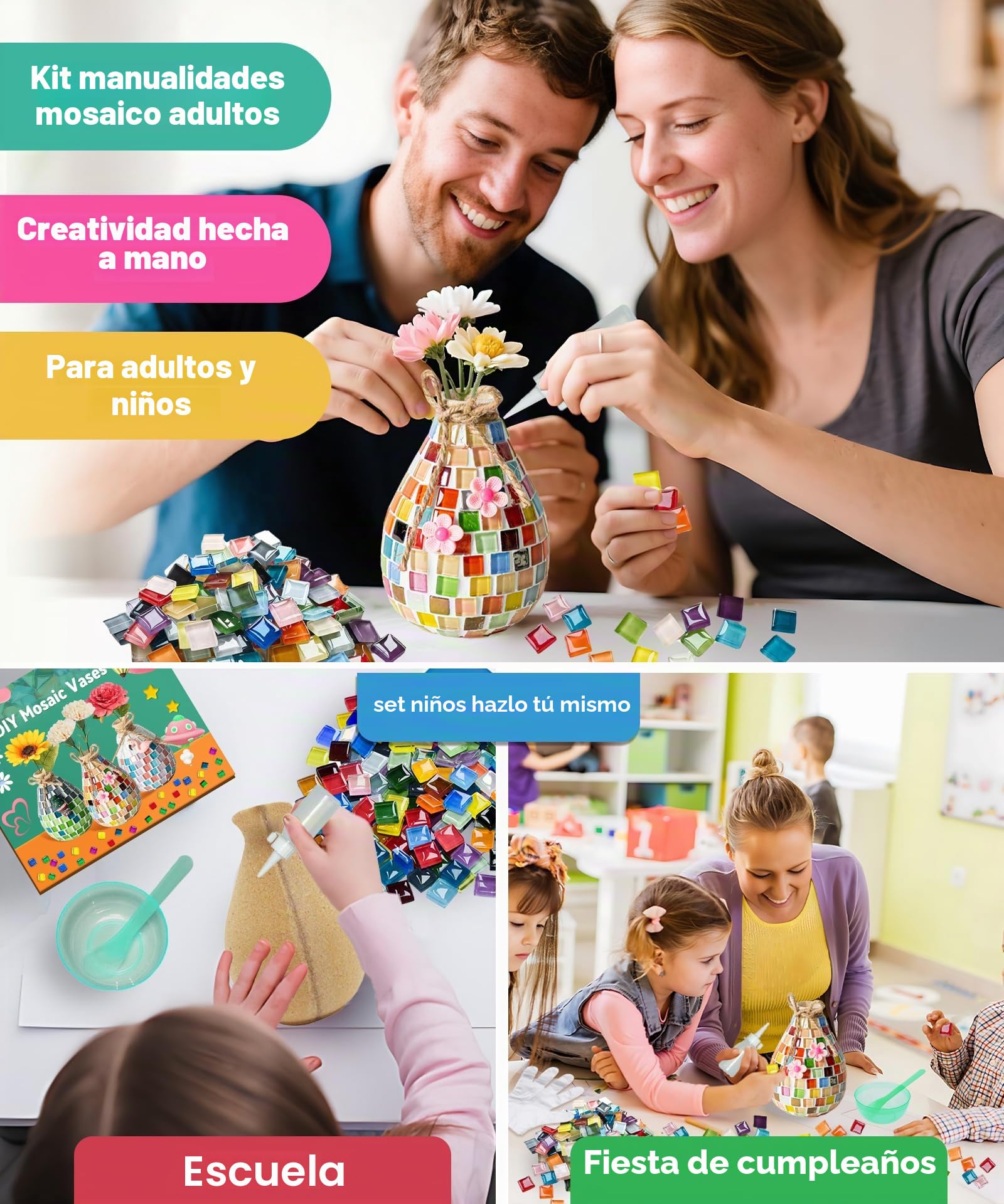 Daity Set de manualidades de mosaico para niños de 7 8 6 10 9 11 años, regalo para niñas de 6-12 años, set de manualidades, para adultos, regalos de cumpleaños para niñas de 6-12 años, pequeño jarrón