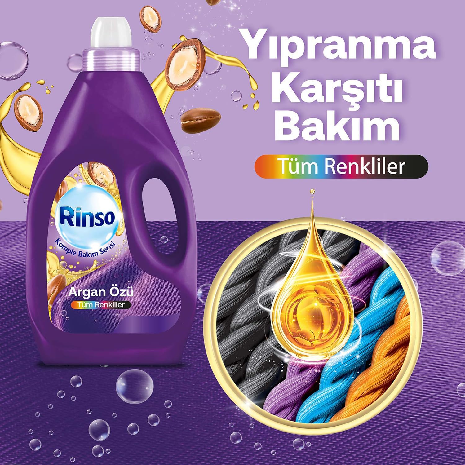 Rinso Sıvı Çamaşır Deterjanı Argan Özü Tüm Renkliler İçin Komple Bakım Serisi 3L