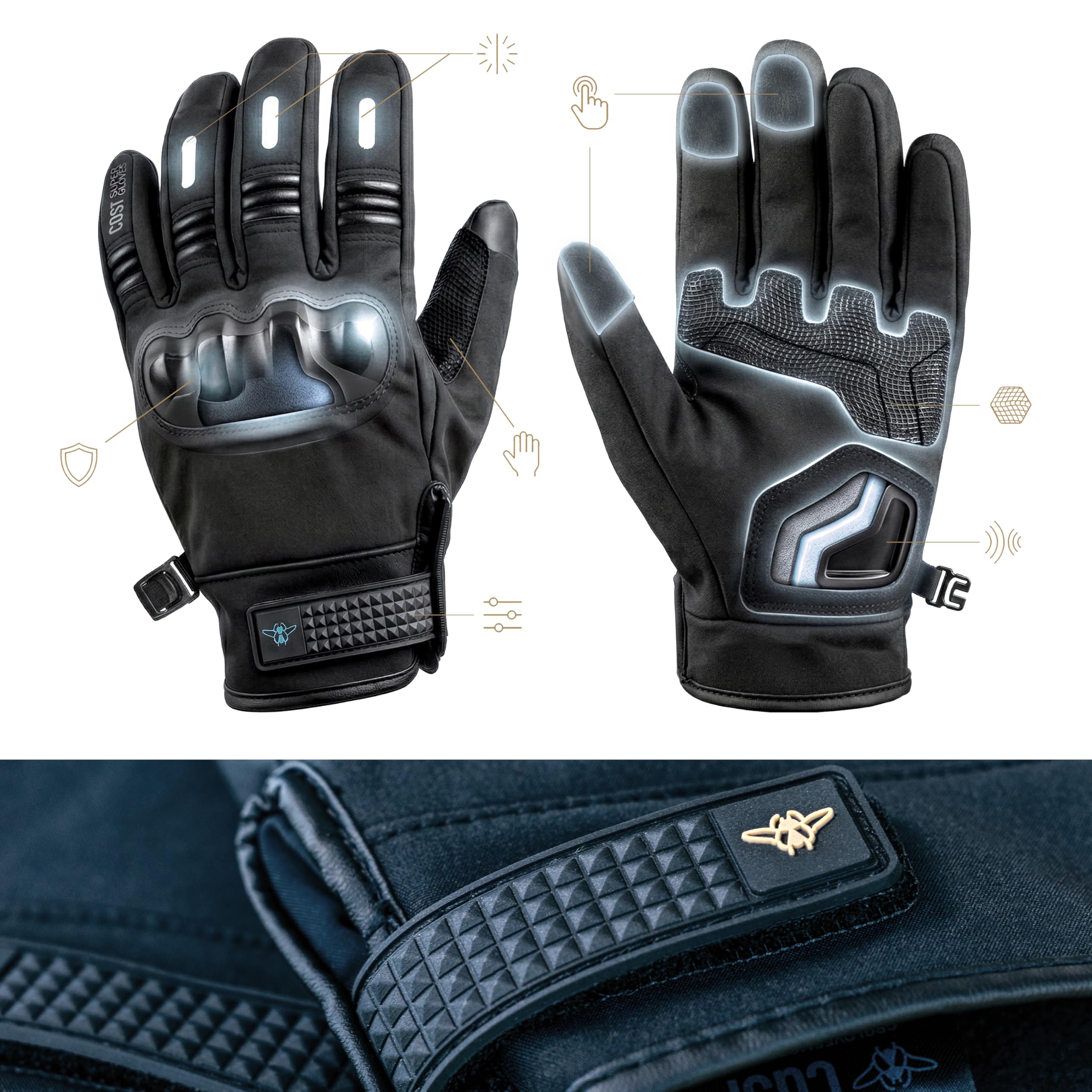 Casr Super Gloves – Gant Moto Homologué Homme Femme, Gant Mi-Saison, Accessoire Moto Étanche Et Coupe-Vent, Tactiles Avec Protection Renforcée Pour Cross, Scooter - Noir