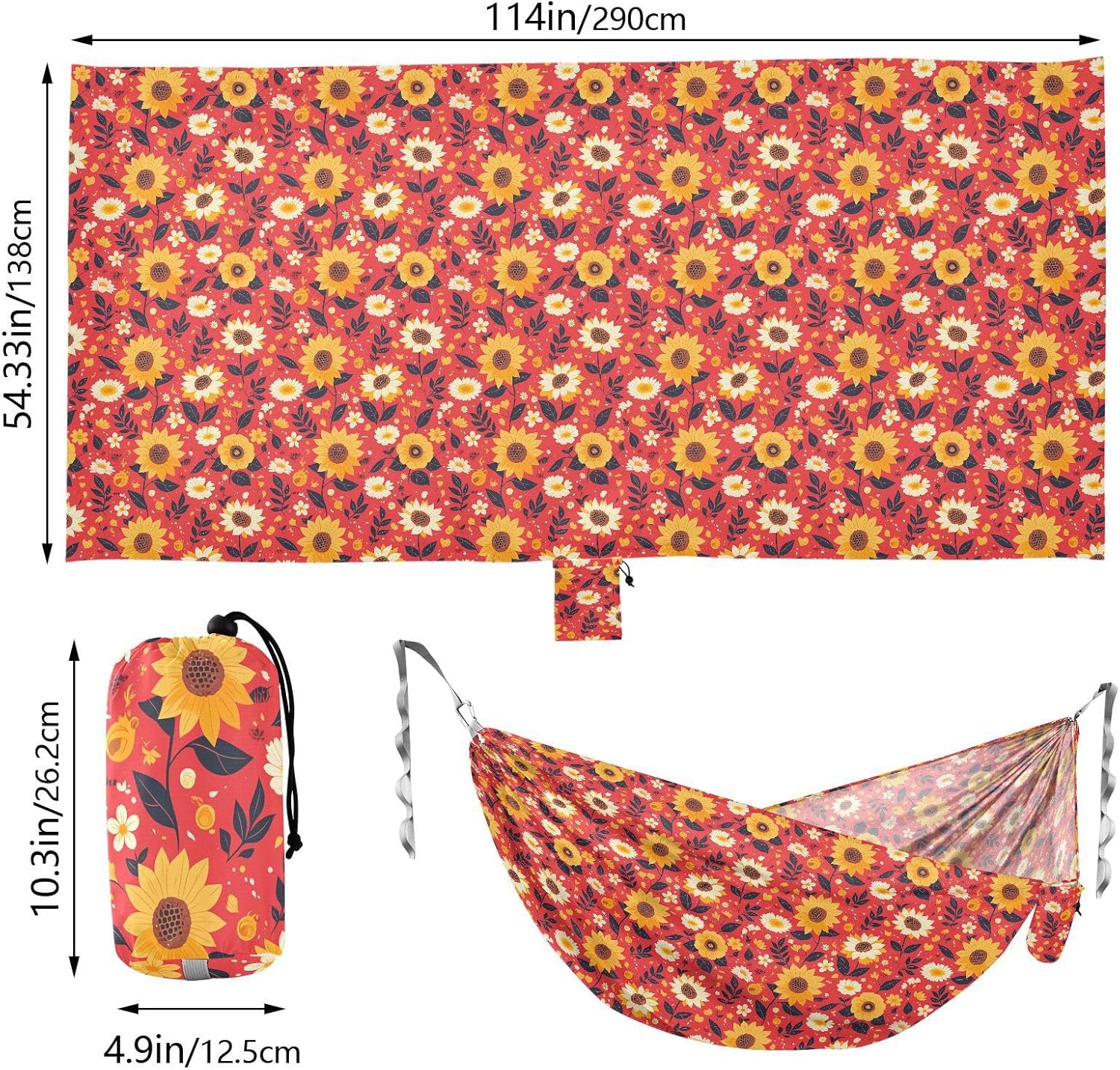 Retro Sunflowers Red Hammocks with Tree Straps Hammock for Tree for Camping Travel Accessories