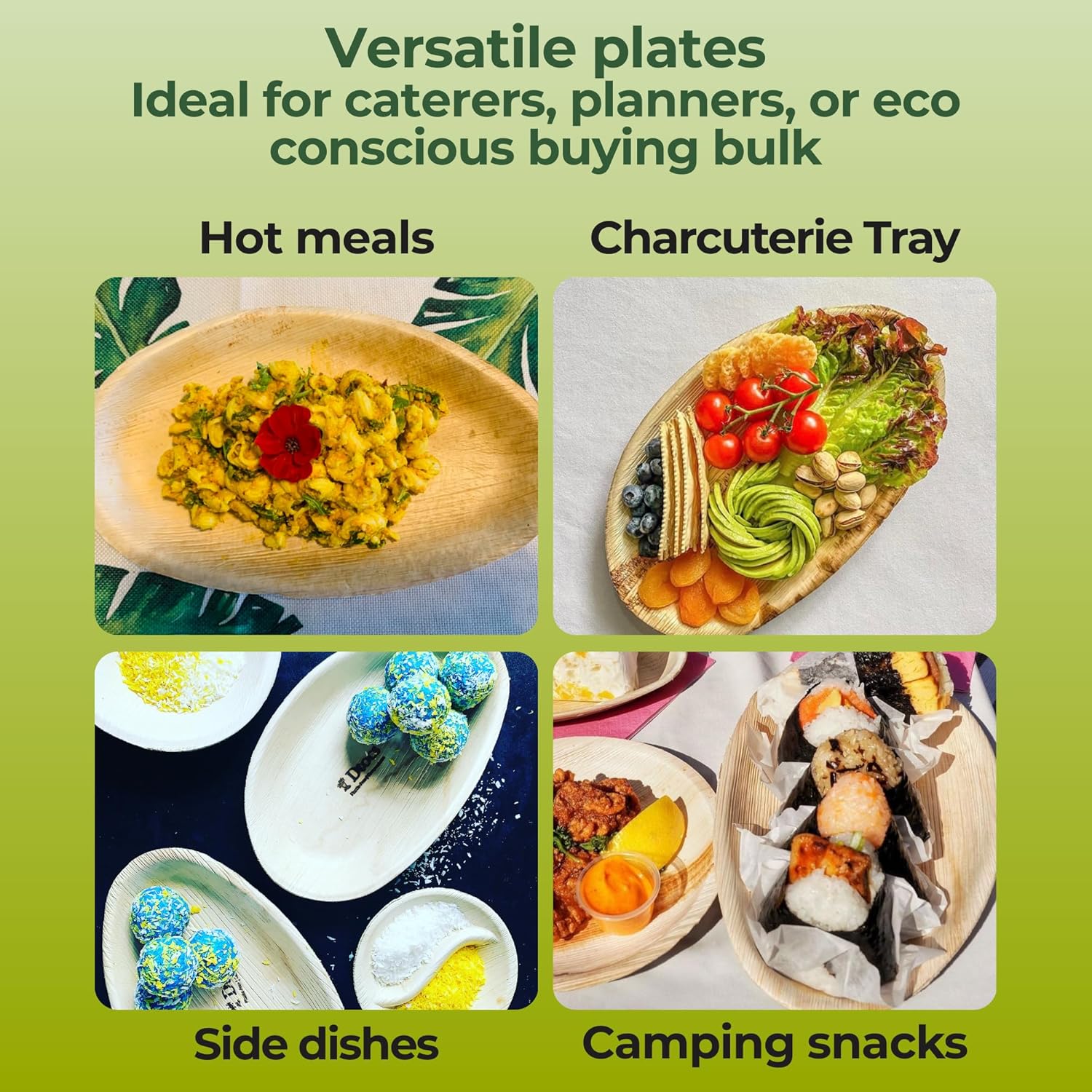 Dtocs Palm Leaf Plates (50) 10" x 6" Oval | Bamboo Plates Disposable Look Compostable Dinnerware For Wedding, Party Dinner | BBQ Platter Trays Alternate to Plastic, Wooden Paper Plate