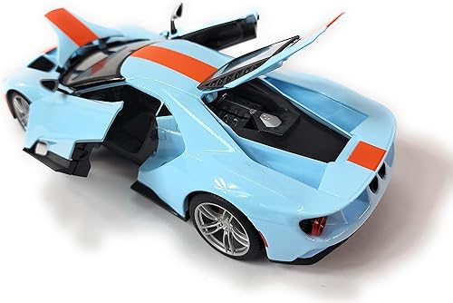Miniatura 4 de Maisto Edición Especial 2019 Ford GT Diecast Vehicle (escala 1:18) Azul con rayas naranjas