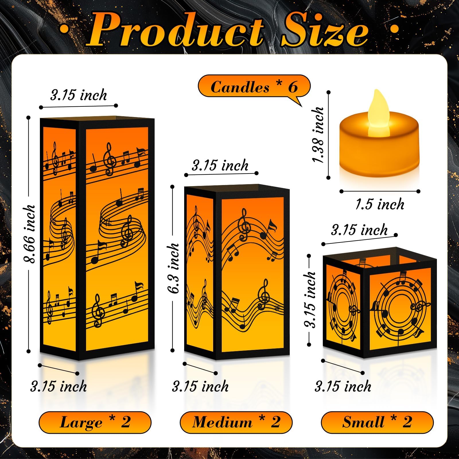 12 piezas de centros de mesa de música para notas musicales de mesa, cajas de faroles de papel con velas temáticas musicales, decoración de fiesta, farol de concierto, centro de mesa, velas