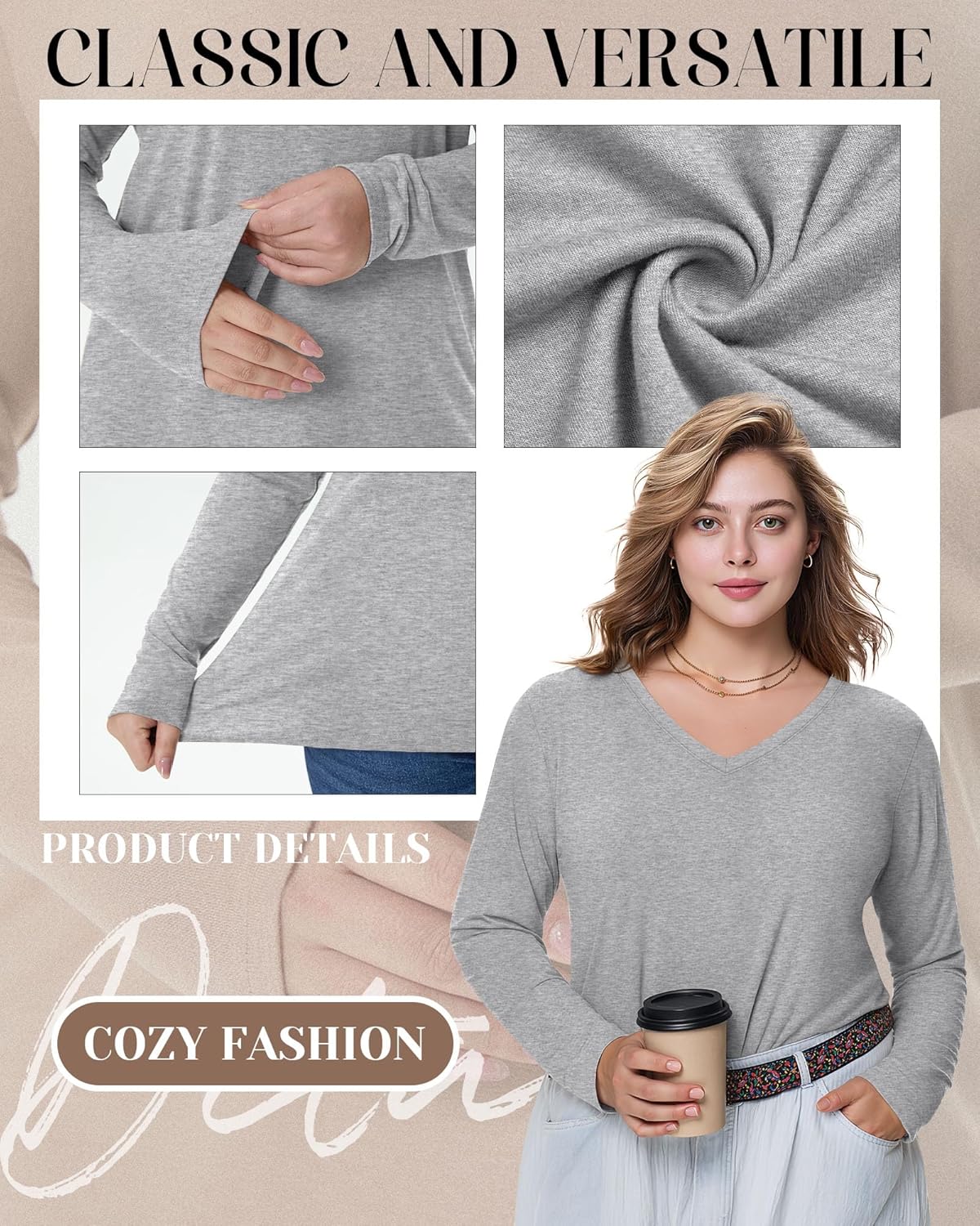 4 Pack Women's Plus Size Shirts, Long Sleeve V Neck Basic Tops Casual Loose Fit T Shirts Blouses Multipack - Image 4