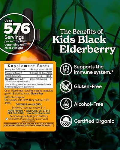 Miniatura 2 de Herb Pharm Extracto líquido de glicerita de saúco negro certificado orgánico sin alcohol para niños, 4 onzas