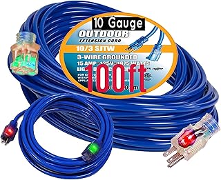pizety 100 ft 10 Gauge Extension Cord 10/3 Contractor Grounded Extension Cord 100 ft 10 Gauge Power Extension Cord 10/3 Plug Extension Cords 100 ft with Lighted Ends