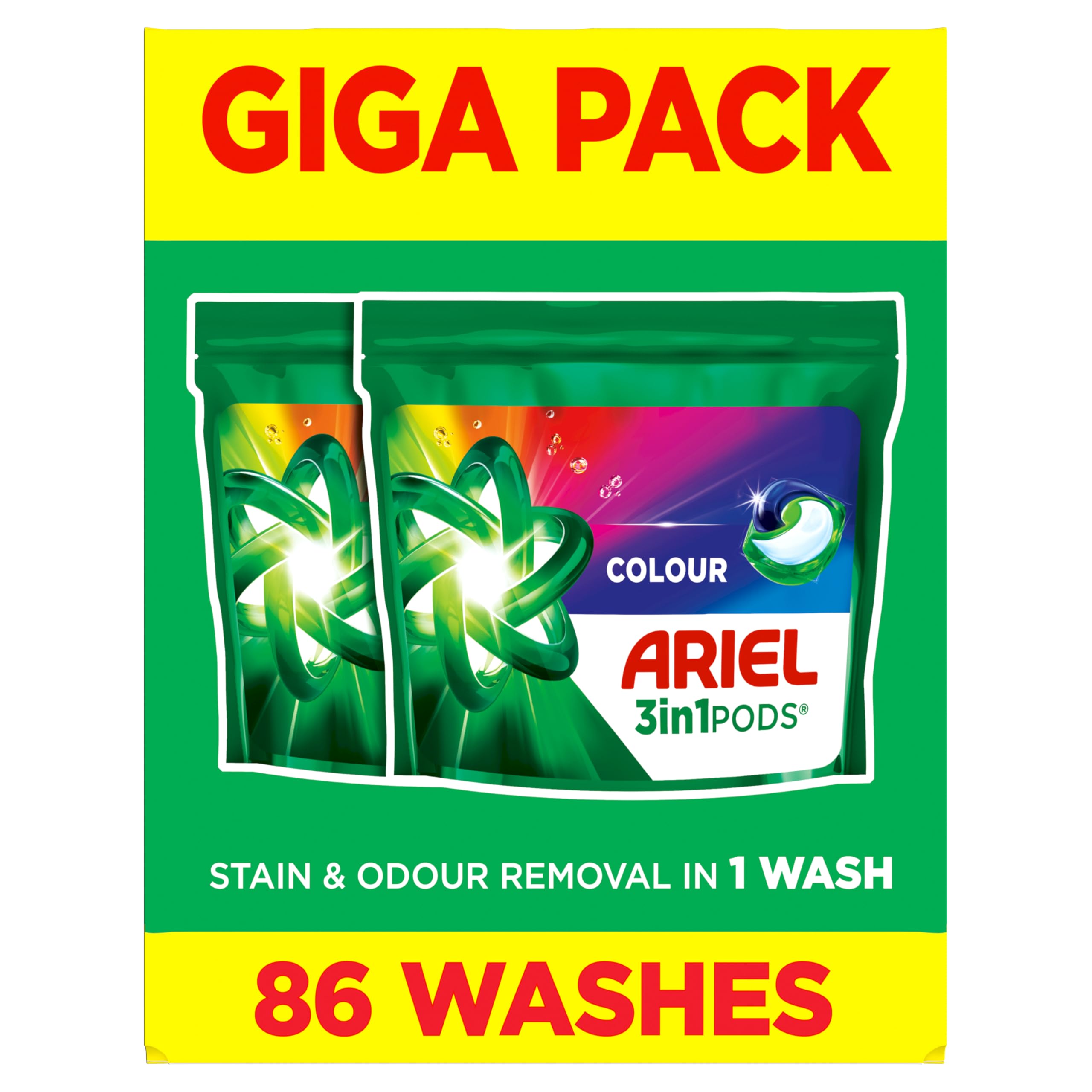 Ariel 3in1 Pods Colour, Laundry Detergent Capsules, 86 Washes, Powerful Stain Removal & Colour Protection