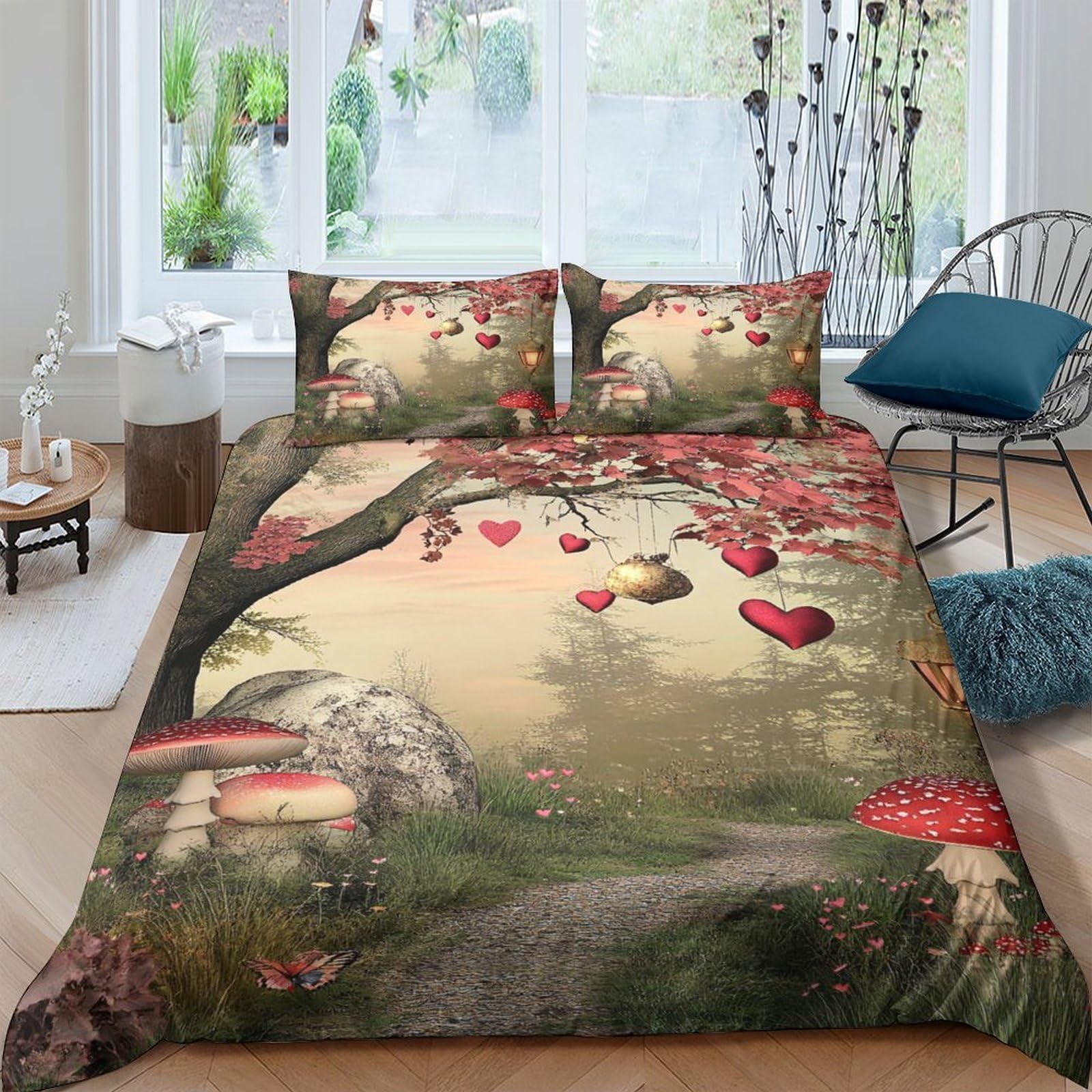 Ctjqhvkz Style-9 3D Printed Dreamy Forest Fitted Sheet Microfiber Artistic Heart Tree Mattress Cover For Bedroom Guest Room Decor Single（135X200cm）