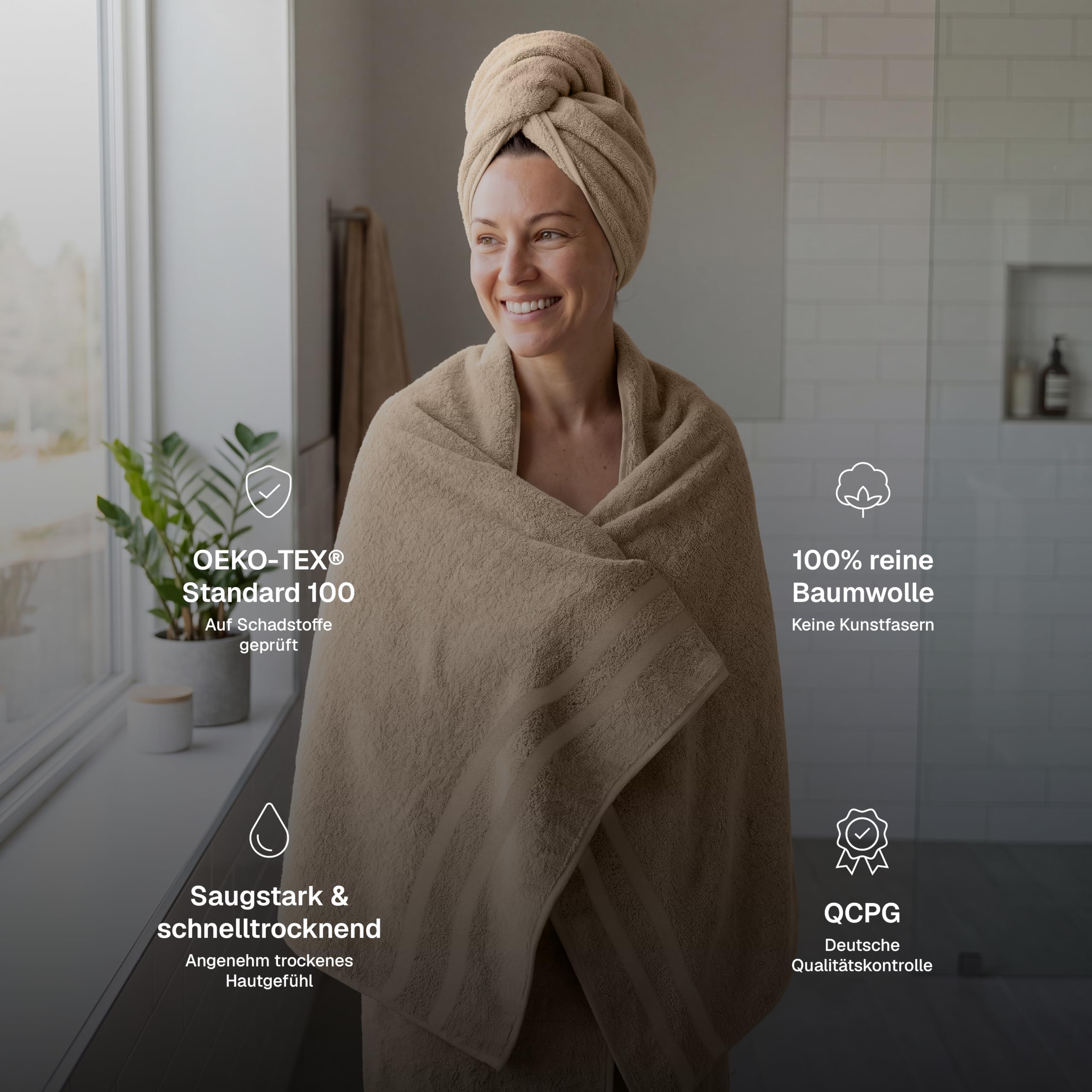 Premium Handtücher 8er Set - 2 Duschtücher 70x140 cm, 2 Handtücher 50x100 cm, 4 Gästetücher 30x50 cm - 100% Baumwolle, sehr weich, saugstark, Geschenk Set (Beige)