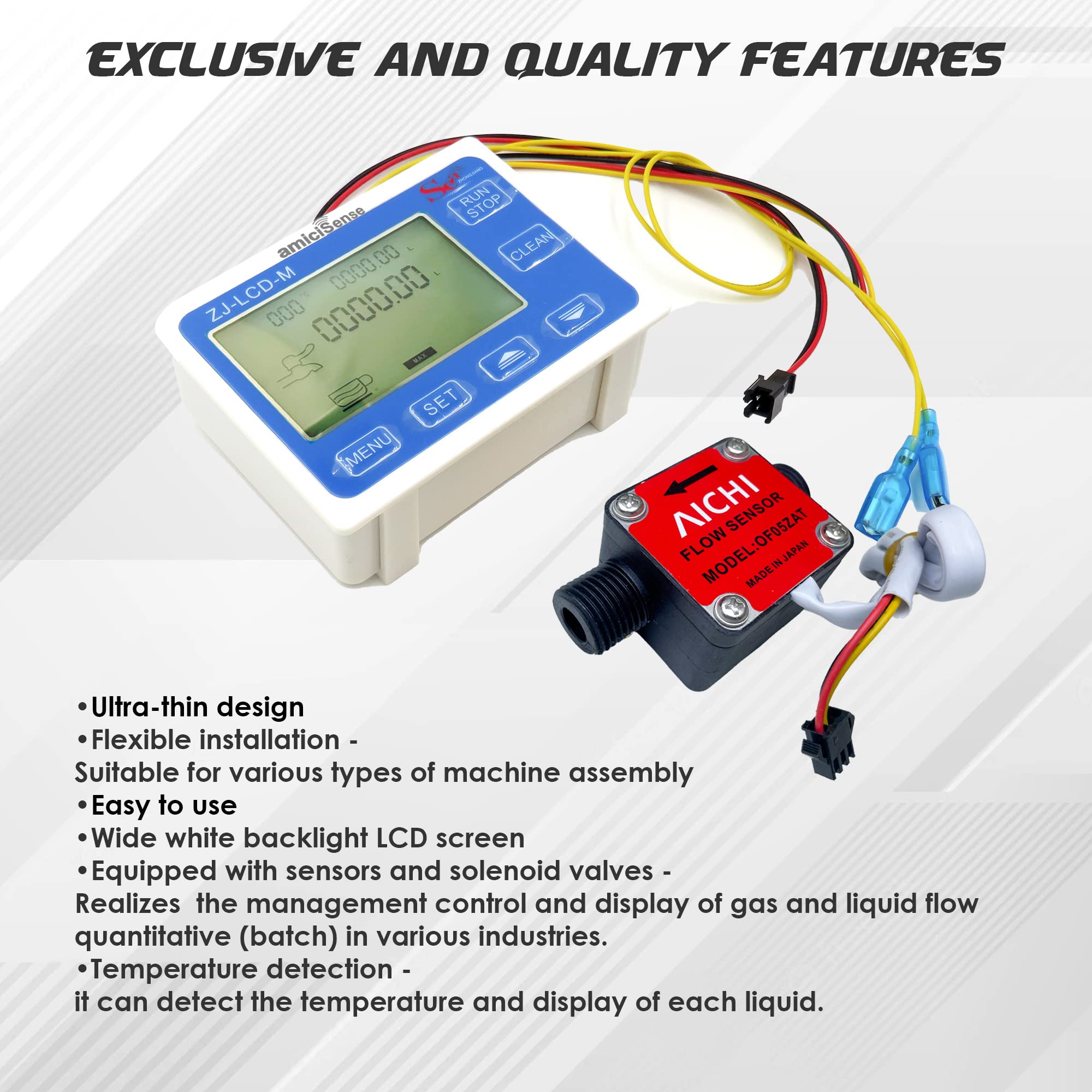amiciSense Digital Flow Meter for Water with LCD Display | 1-25L/min Flow Range | Accurate G1/2 Flow Sensor | Real-Time Flow Rate, Temperature & Time Recording | Battery Indicator & Easy Installation 3