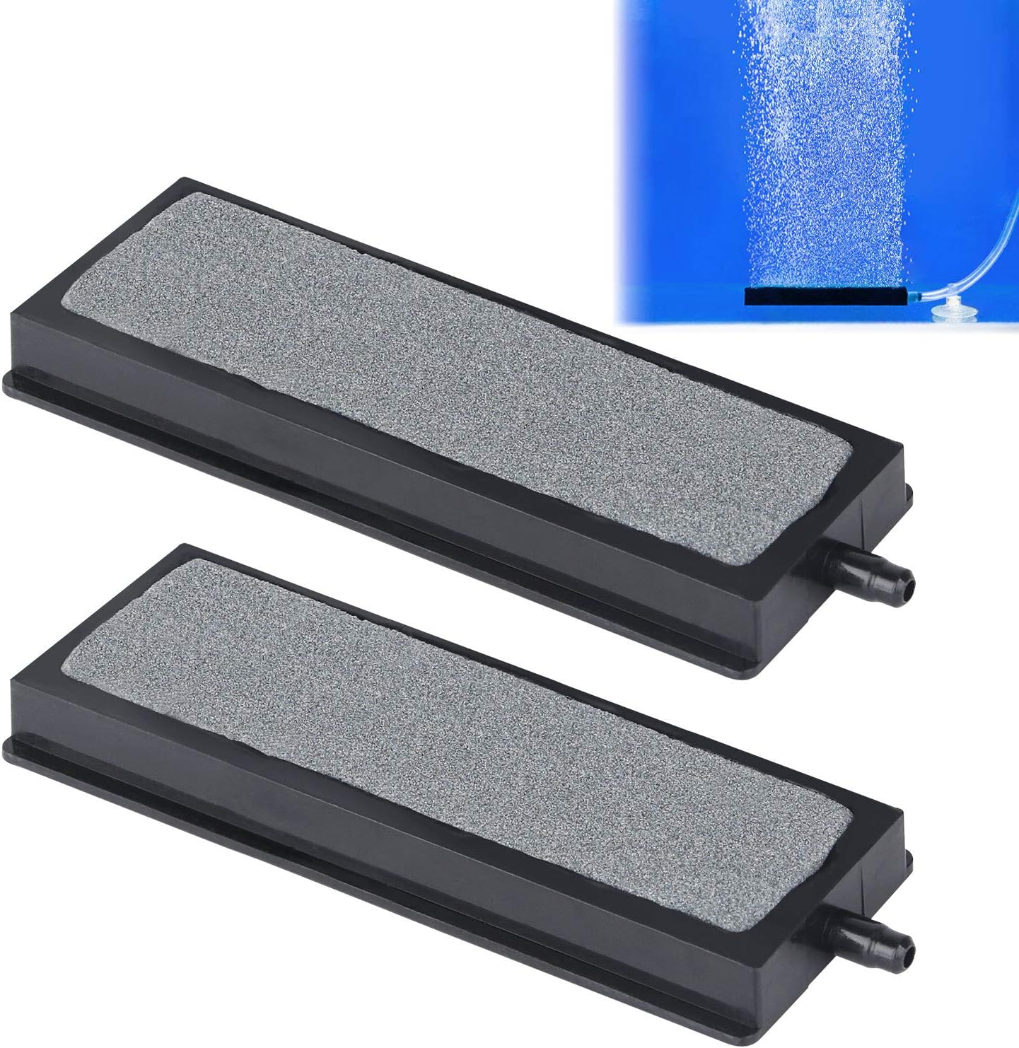 Uniclife Aquarium 10cm Air Stone Bar Cuboid Bubble Diffuser Release Tool with Suction Cup Clip Accessories for Nano Air Pumps Small Buckets and Fish Tanks, 2 Pack