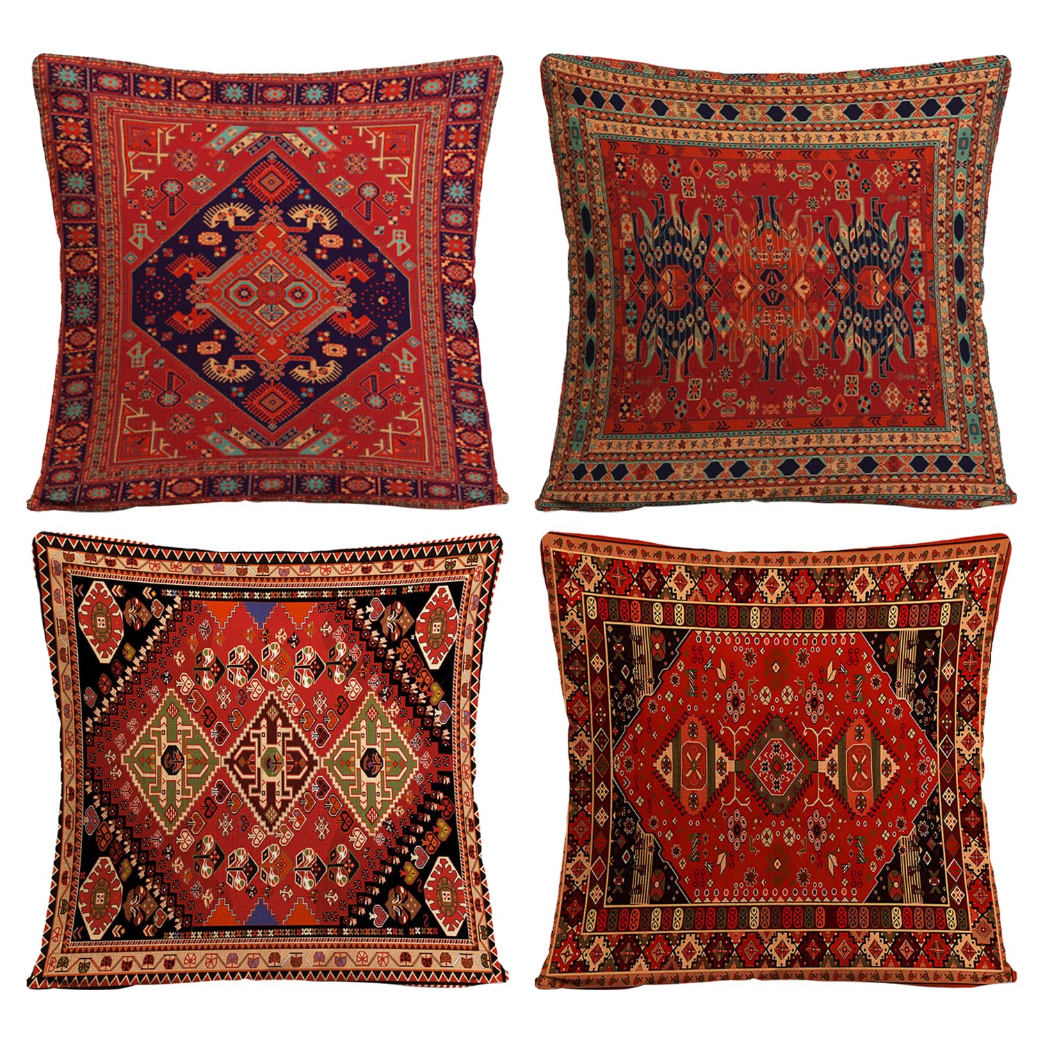 USHXVG 4 Pieces of Retro Pattern Pillow Covers, Linen Cushion Covers, Painted Pattern Cushion Covers, Sofa Pillow Covers
