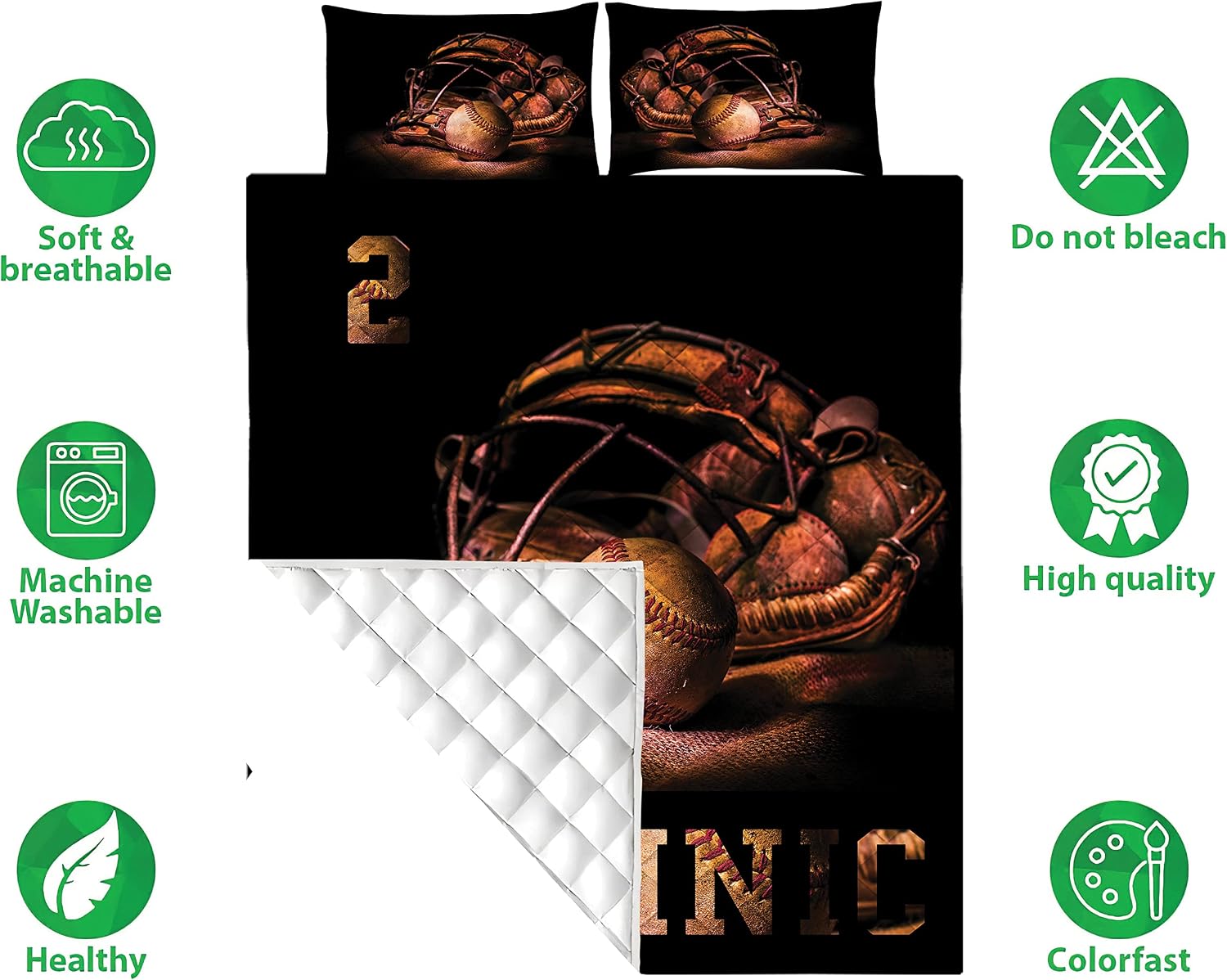 Baseball Quilt with Name Number, Baseball Bed Comforters Queen to Daughter Kids Best Decorative for Quilt Set, King Bedding Set (Baseball D11)