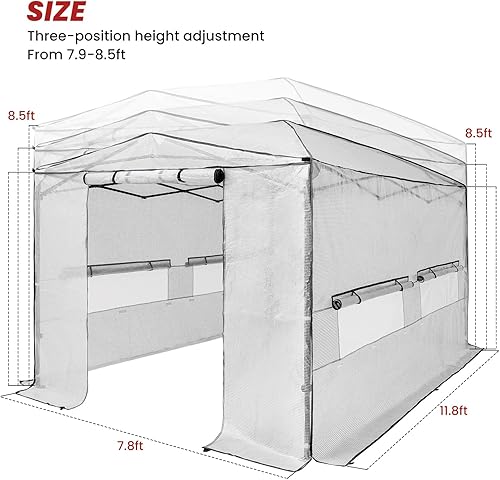 Miniatura 7 de OUTFINE Invernadero portátil de 8 x 12 pies, para interiores y exteriores, toldo de jardinería, 2 puertas enrollables con cremallera y 4 ventanas