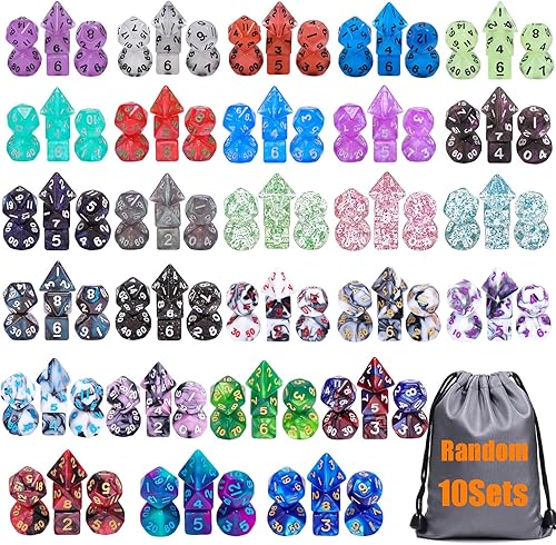 Miniatura 8 de Juego de dados Mini DND de 0.394 in, 10 juegos de dados poliédricos RPG (70 piezas) para MTG, RPG, D&D Dungeons and Dragons juego de rol (remolino